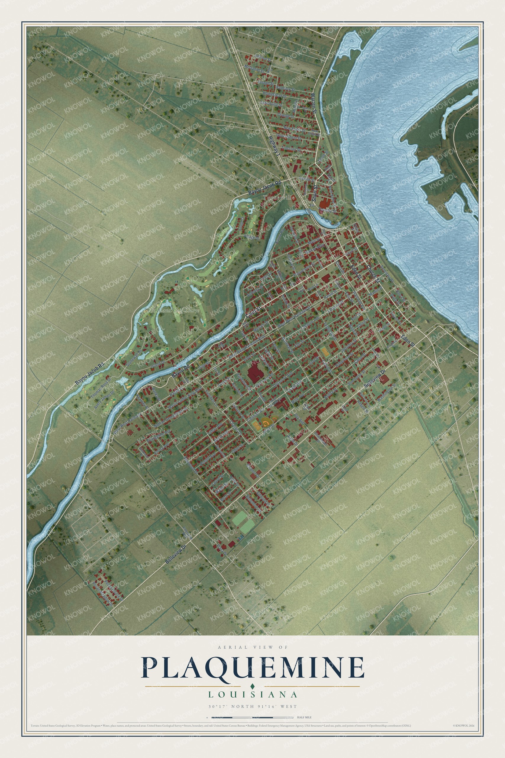 Watermarked full-map preview of Plaquemine, Louisiana