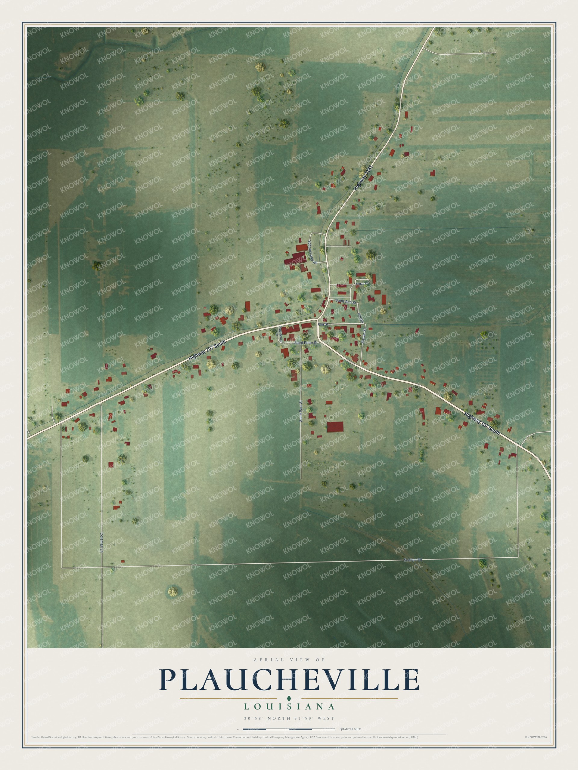 Watermarked full-map preview of Plaucheville, Louisiana