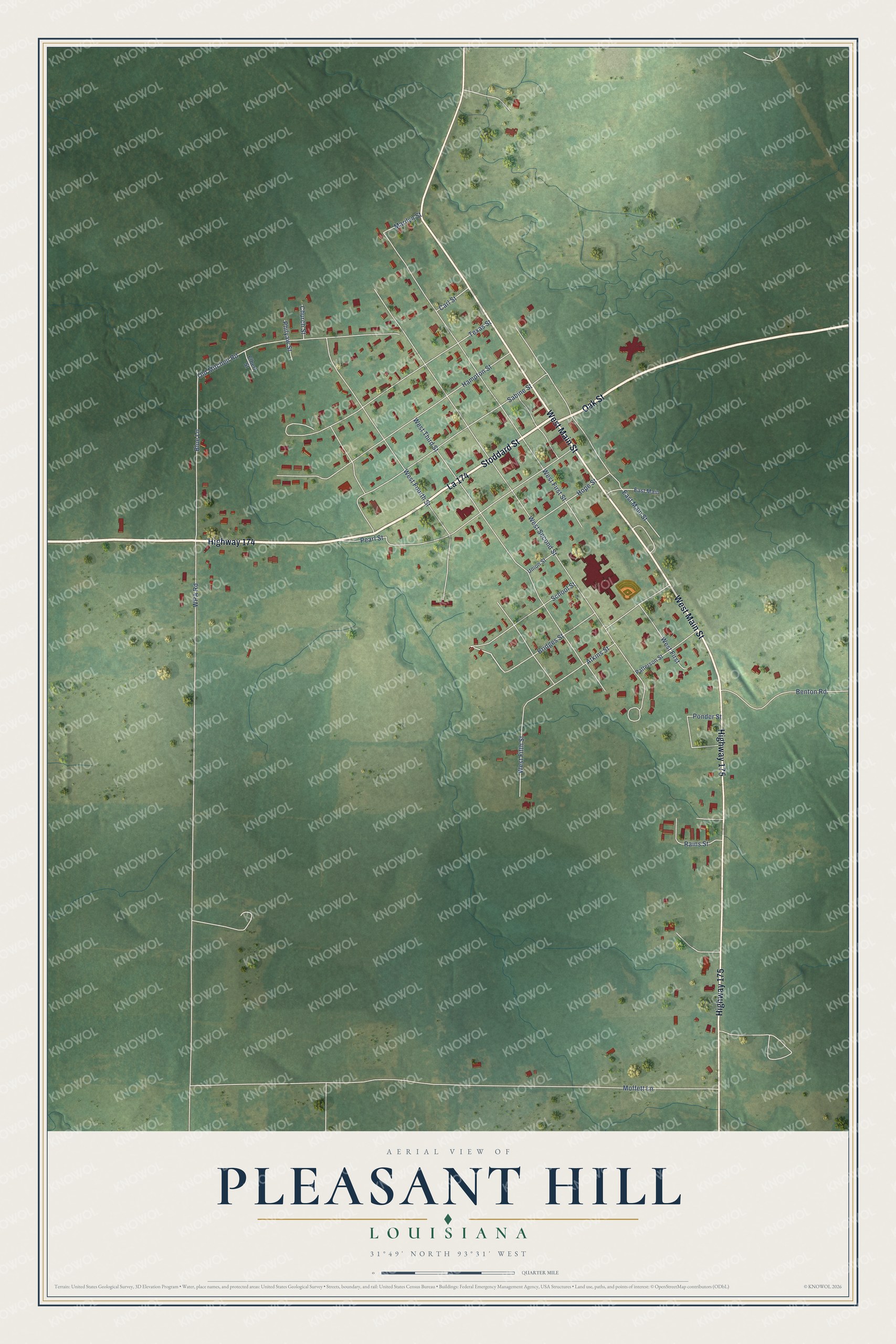 Watermarked full-map preview of Pleasant Hill, Louisiana
