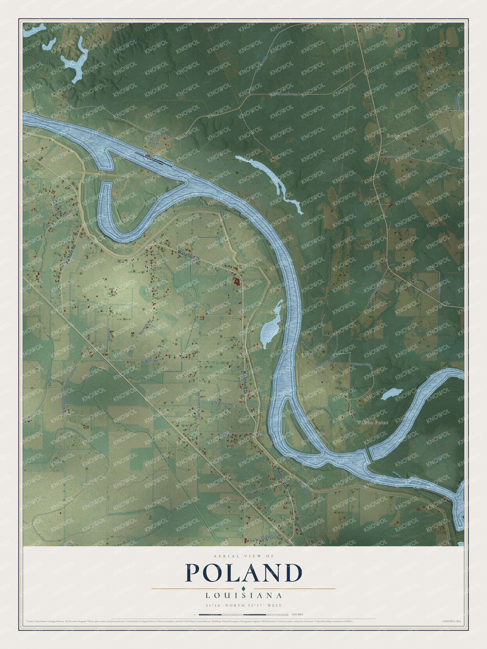 Watermarked full-map preview of Poland, Louisiana