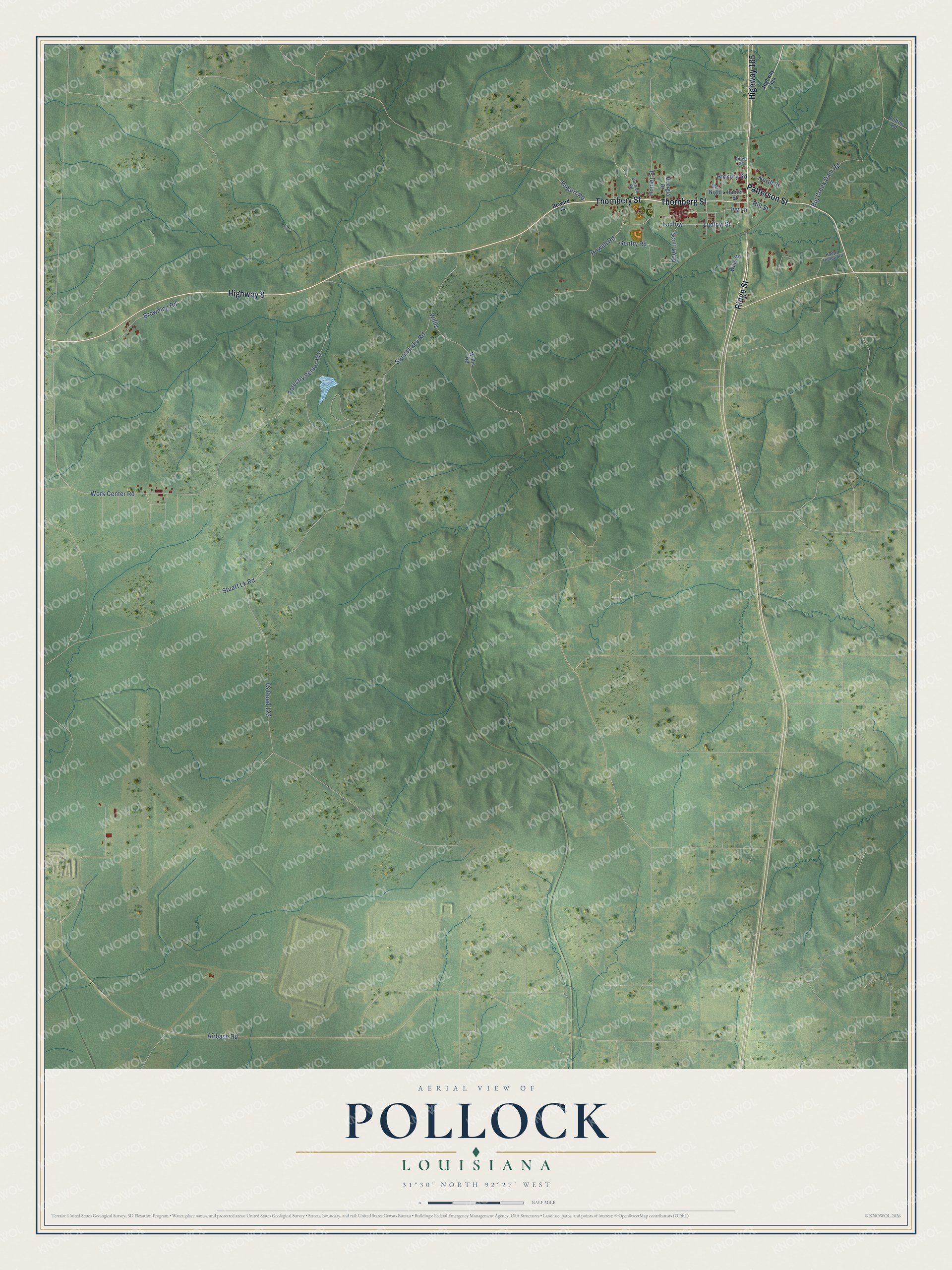 Watermarked full-map preview of Pollock, Louisiana