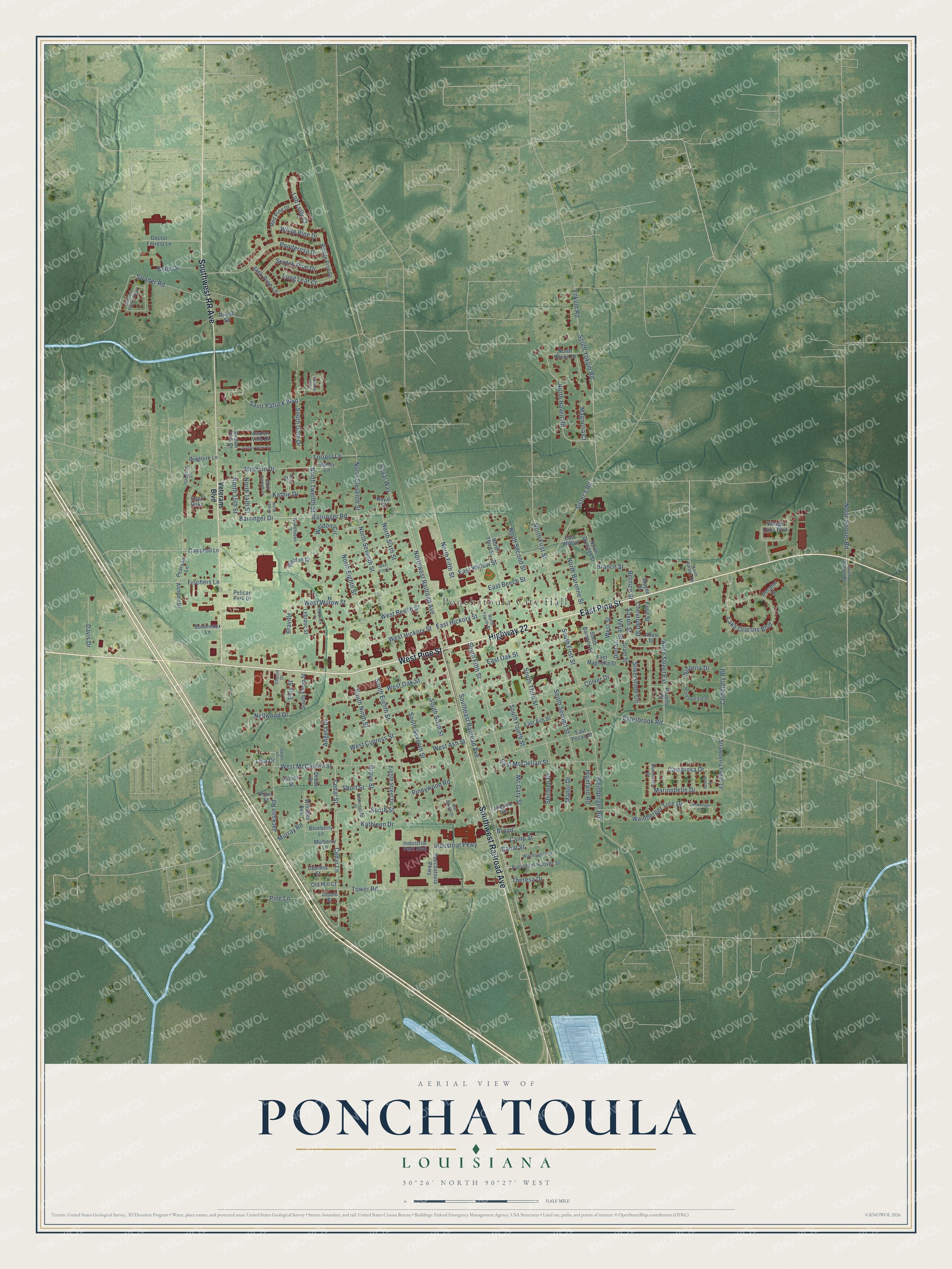 Watermarked full-map preview of Ponchatoula, Louisiana