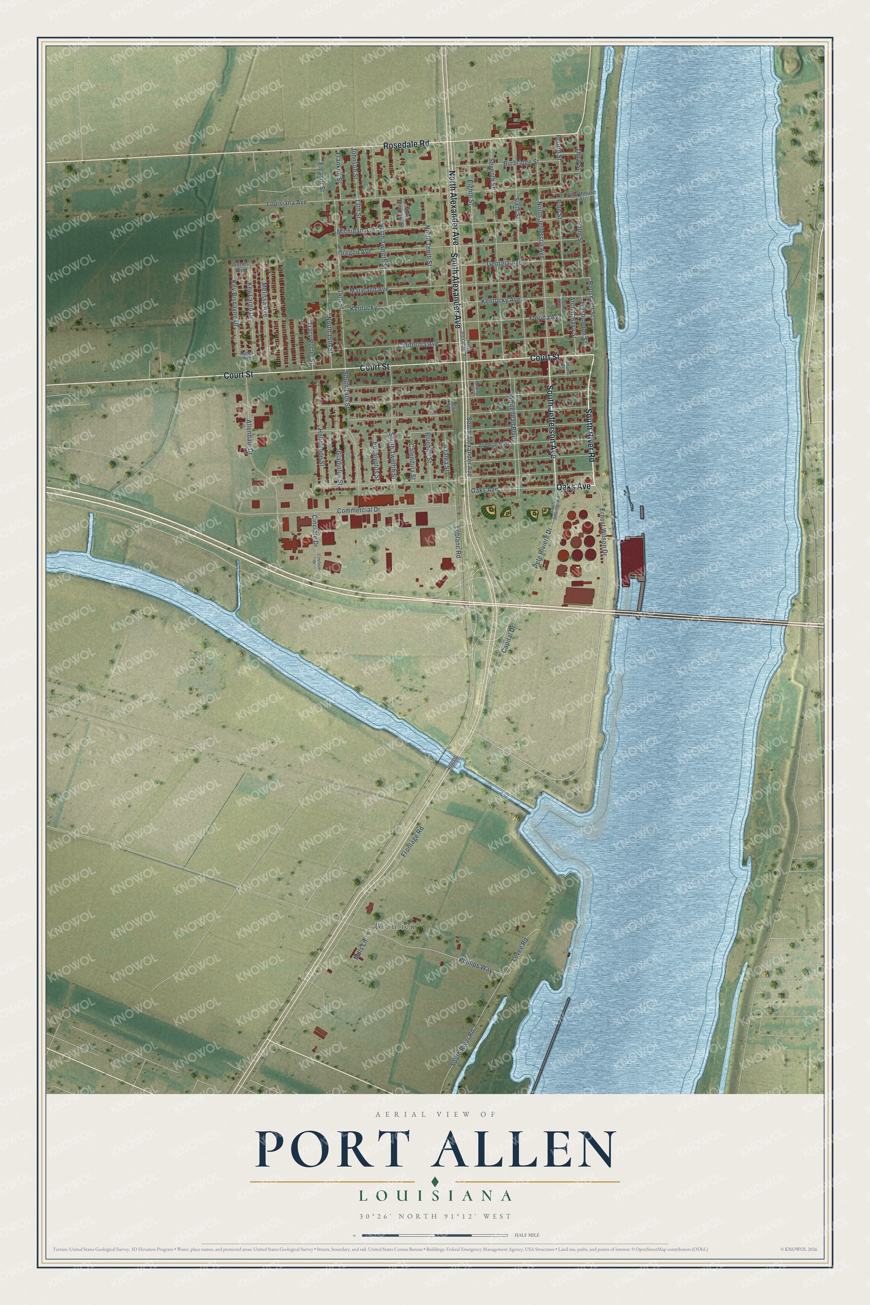 Watermarked full-map preview of Port Allen, Louisiana
