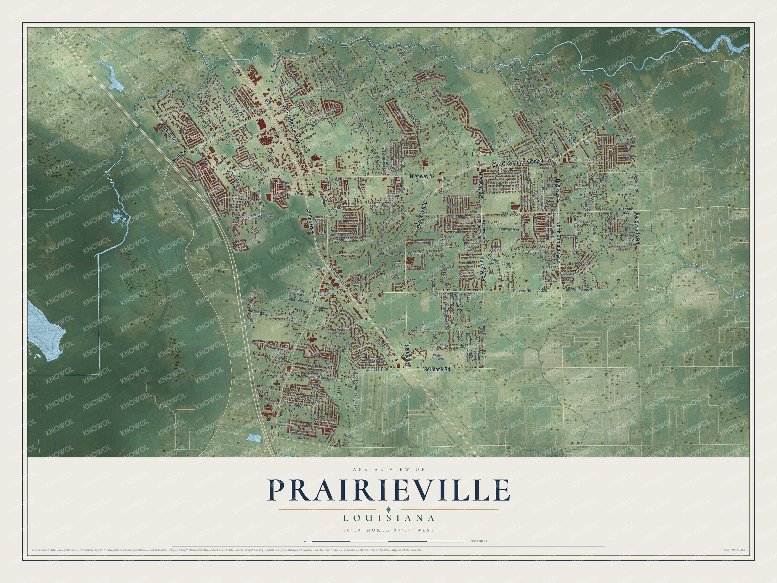 Watermarked full-map preview of Prairieville, Louisiana