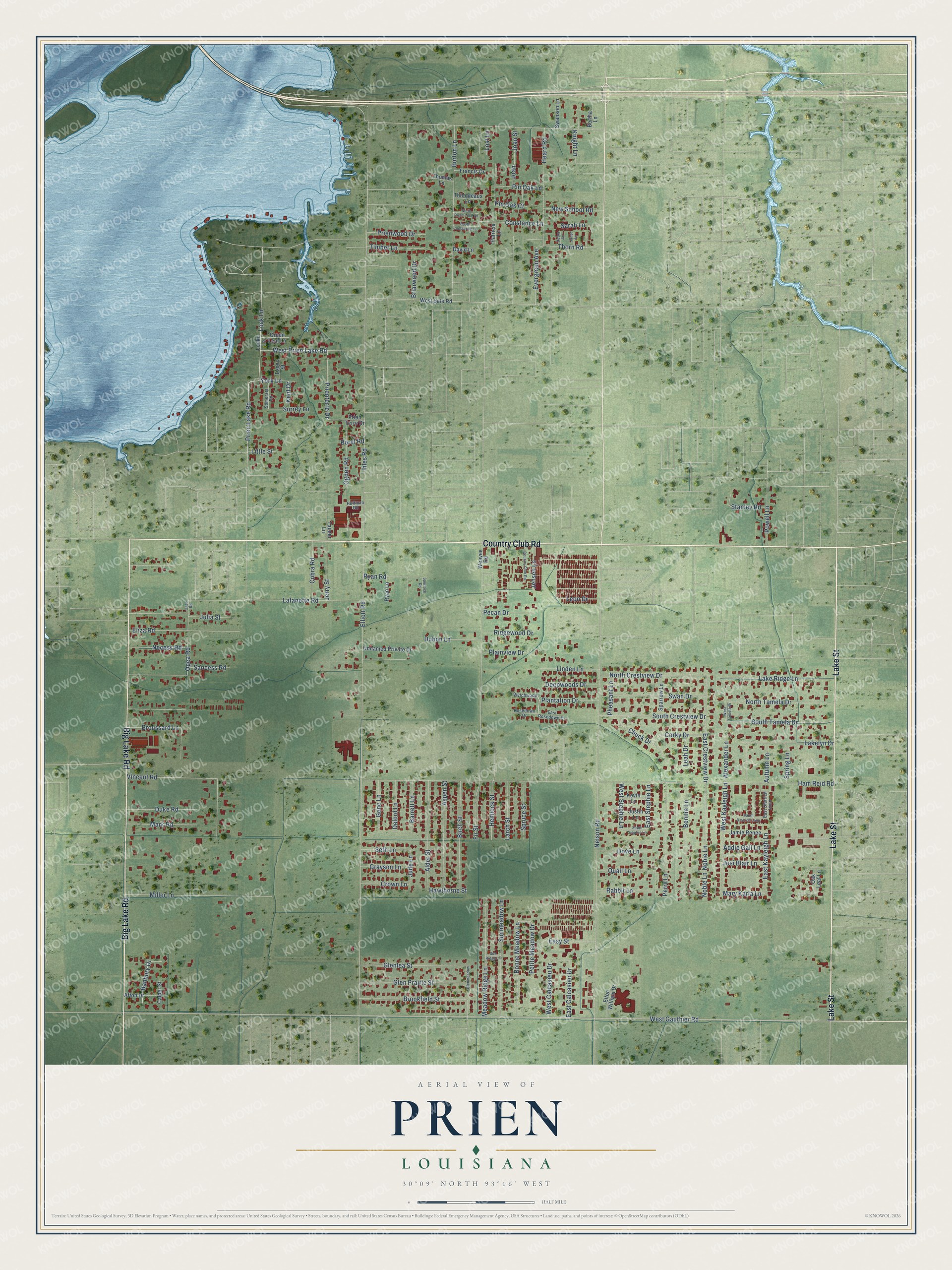 Watermarked full-map preview of Prien, Louisiana