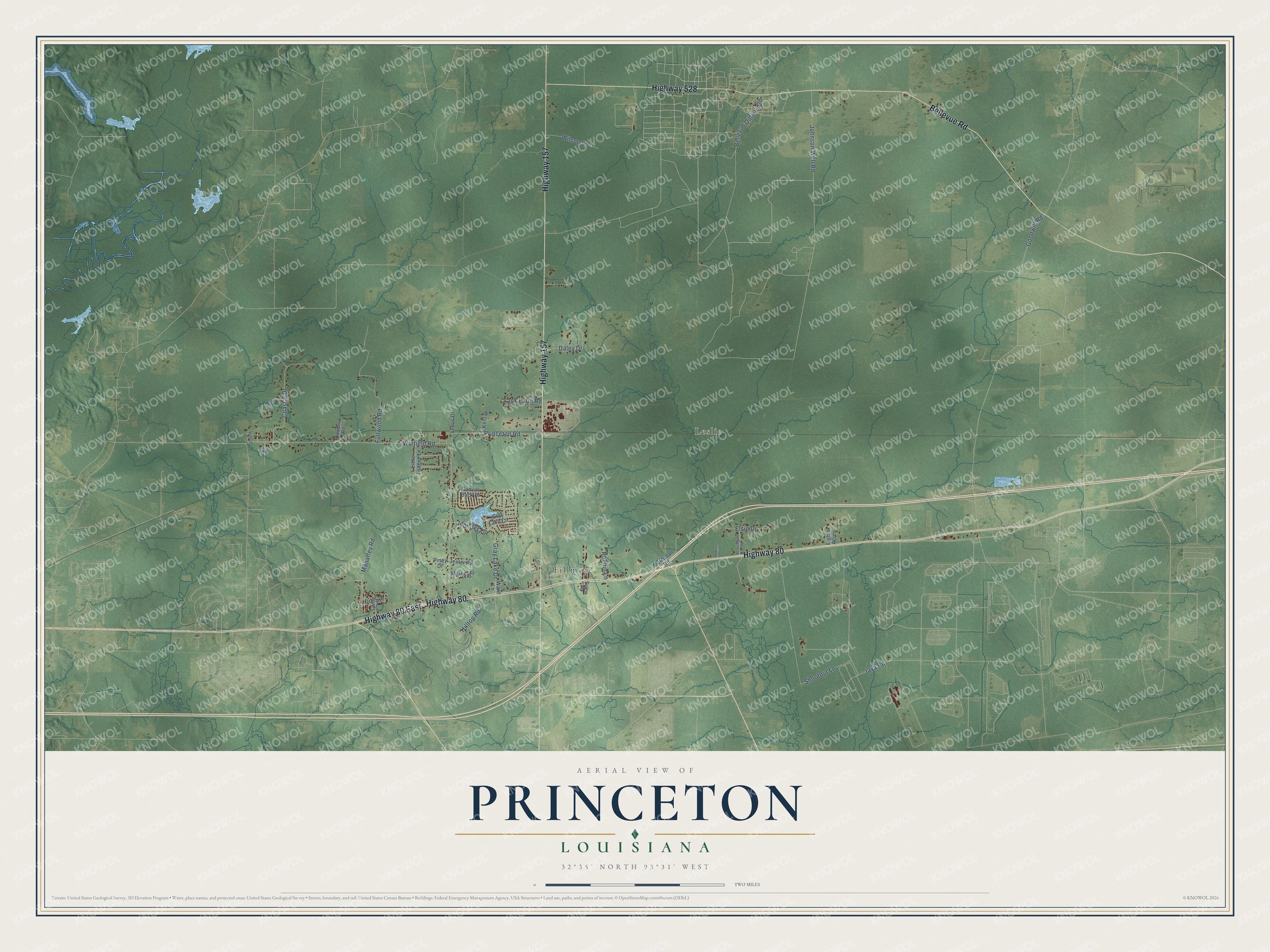Watermarked full-map preview of Princeton, Louisiana