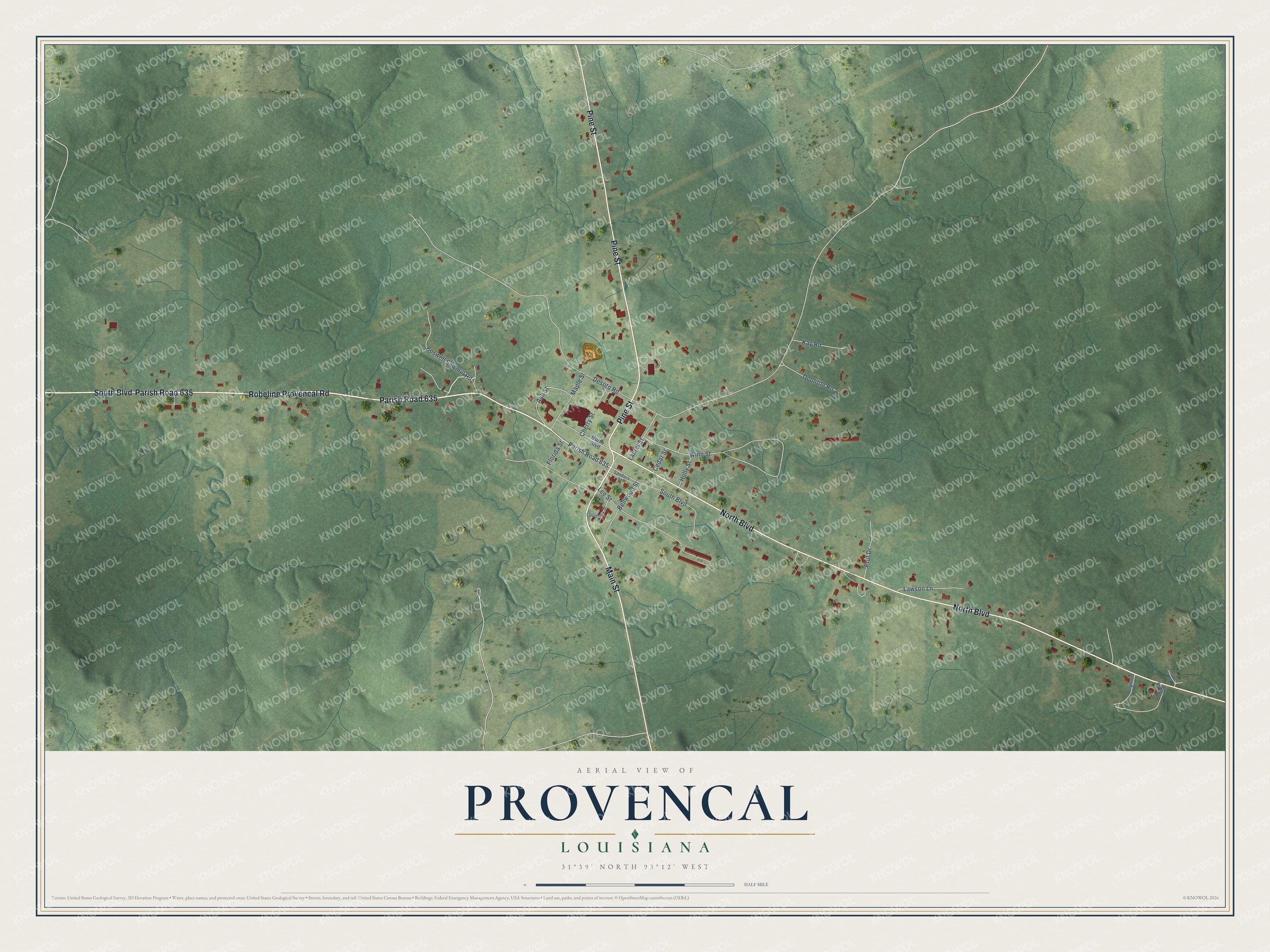 Watermarked full-map preview of Provencal, Louisiana