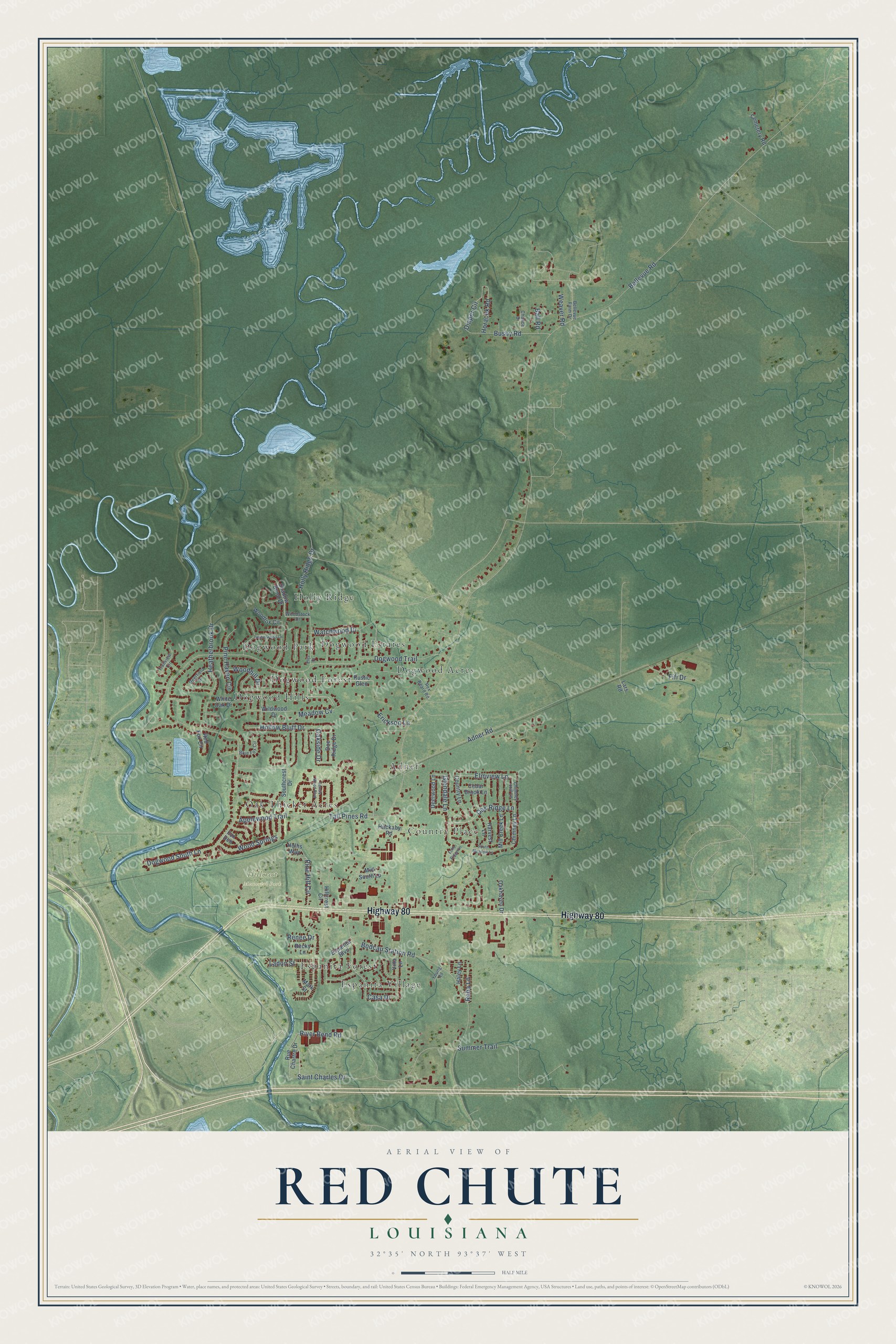Watermarked full-map preview of Red Chute, Louisiana