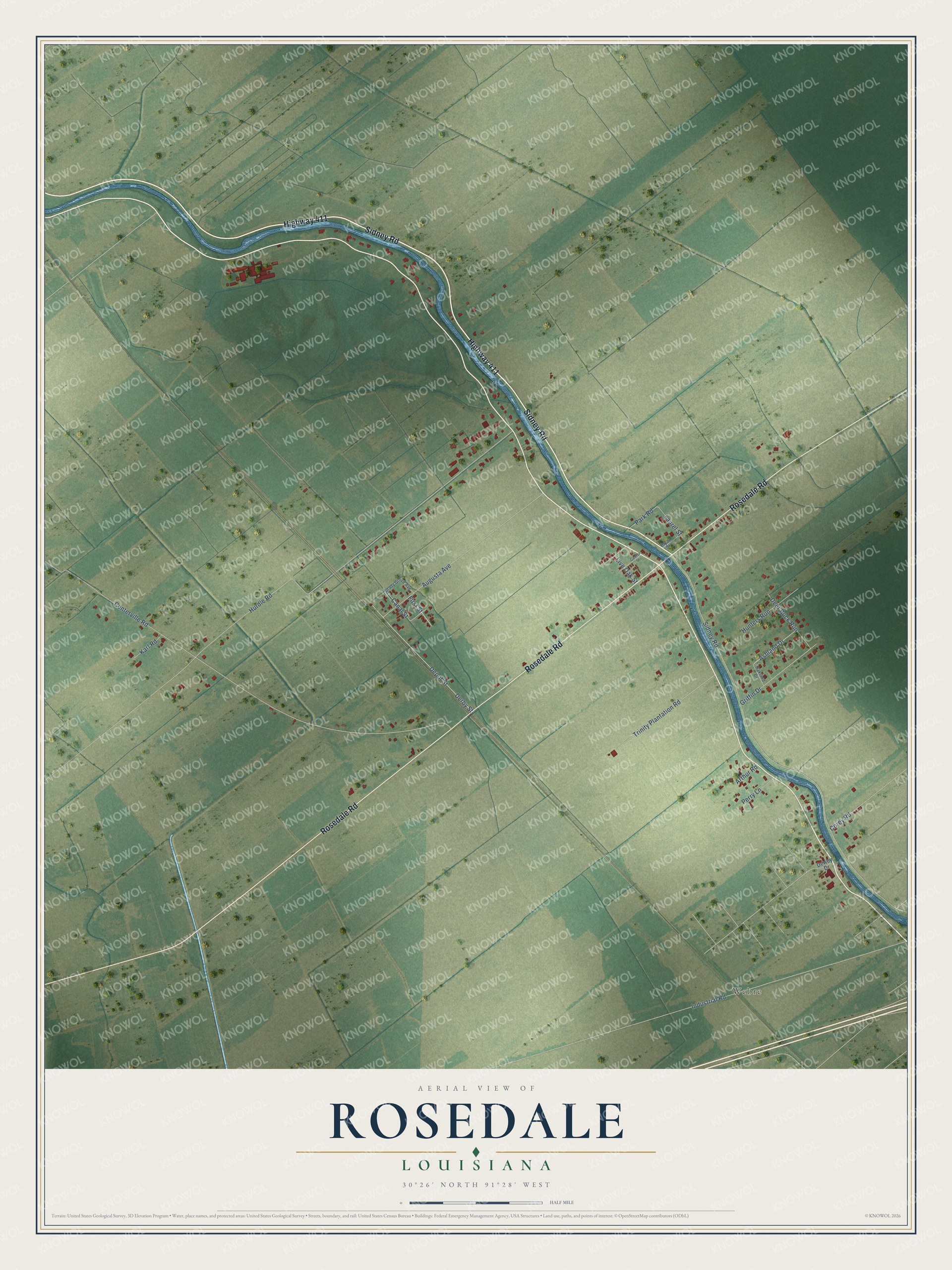 Watermarked full-map preview of Rosedale, Louisiana