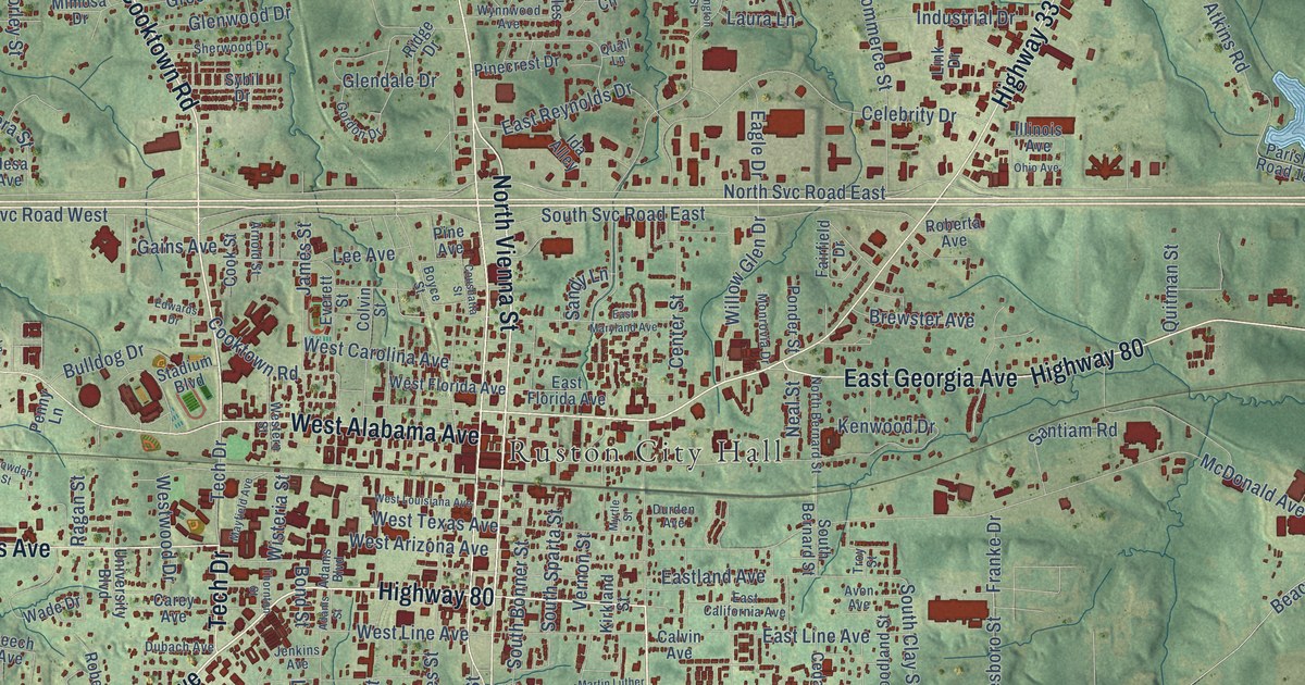 Map of Ruston, Louisiana in 2026