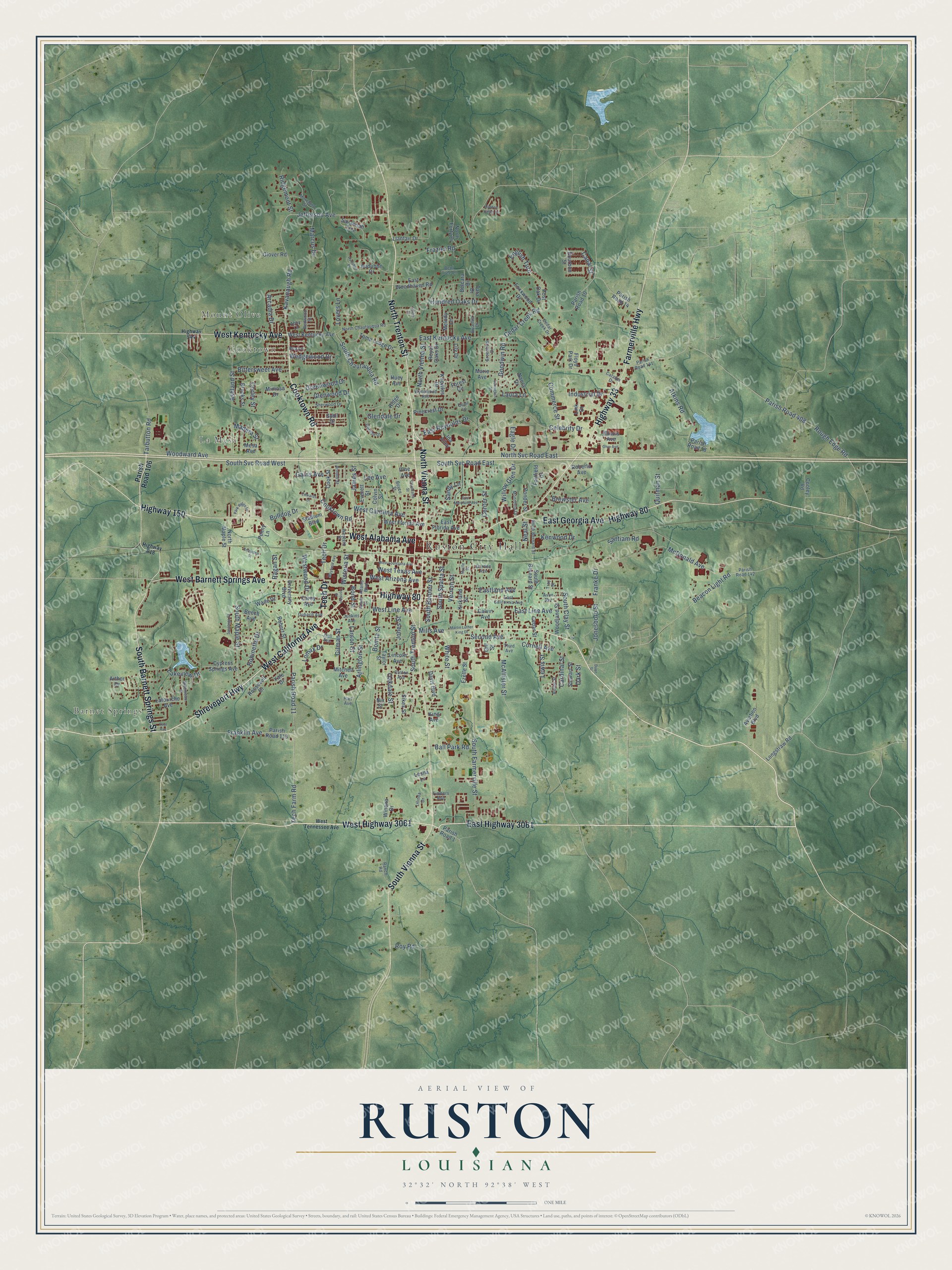 Watermarked full-map preview of Ruston, Louisiana