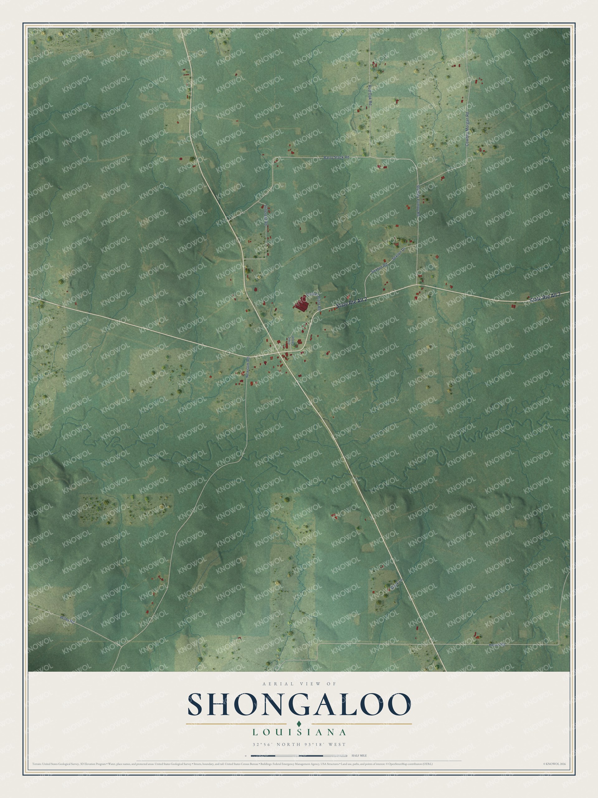 Watermarked full-map preview of Shongaloo, Louisiana