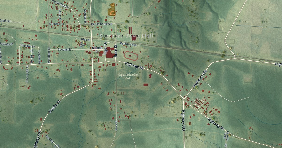 Map of Simsboro, Louisiana in 2026