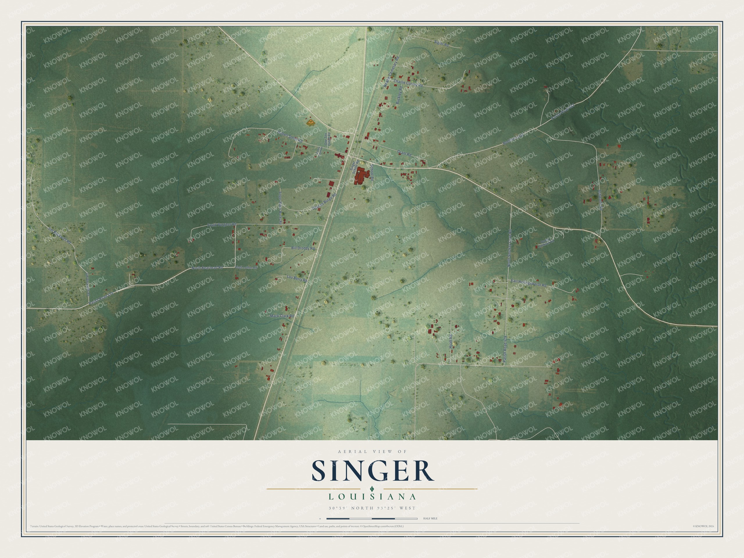 Watermarked full-map preview of Singer, Louisiana