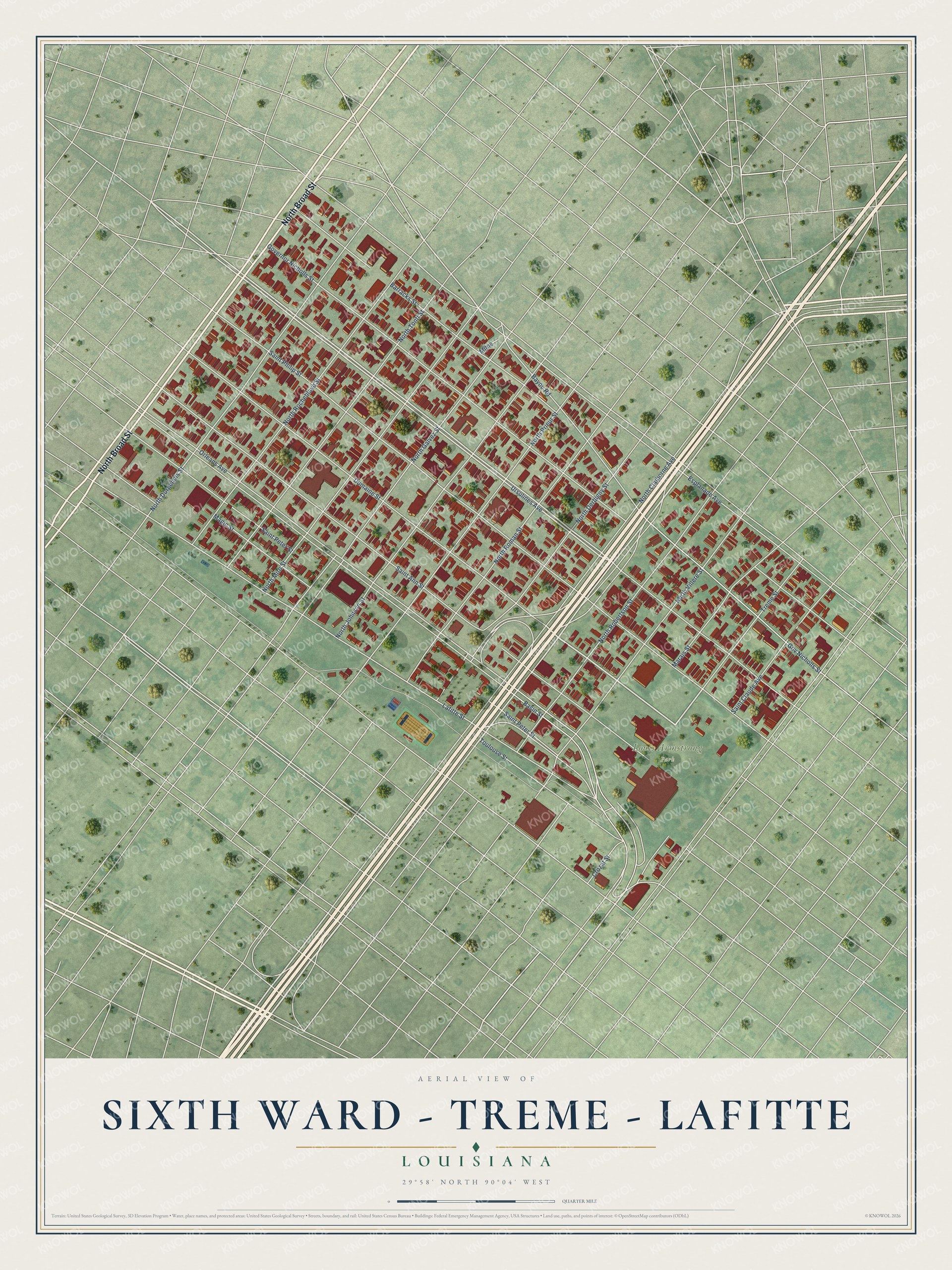 Watermarked full-map preview of Sixth Ward - Treme - Lafitte, Louisiana