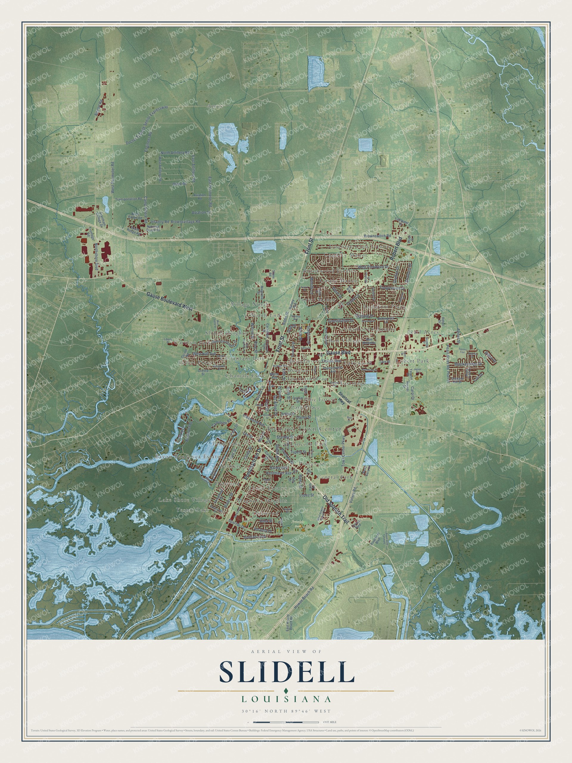 Watermarked full-map preview of Slidell, Louisiana