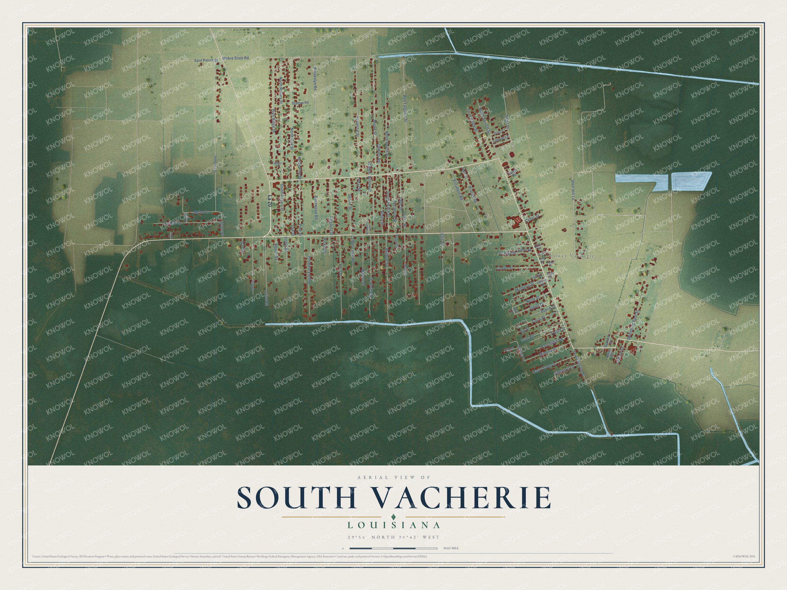 Watermarked full-map preview of South Vacherie, Louisiana