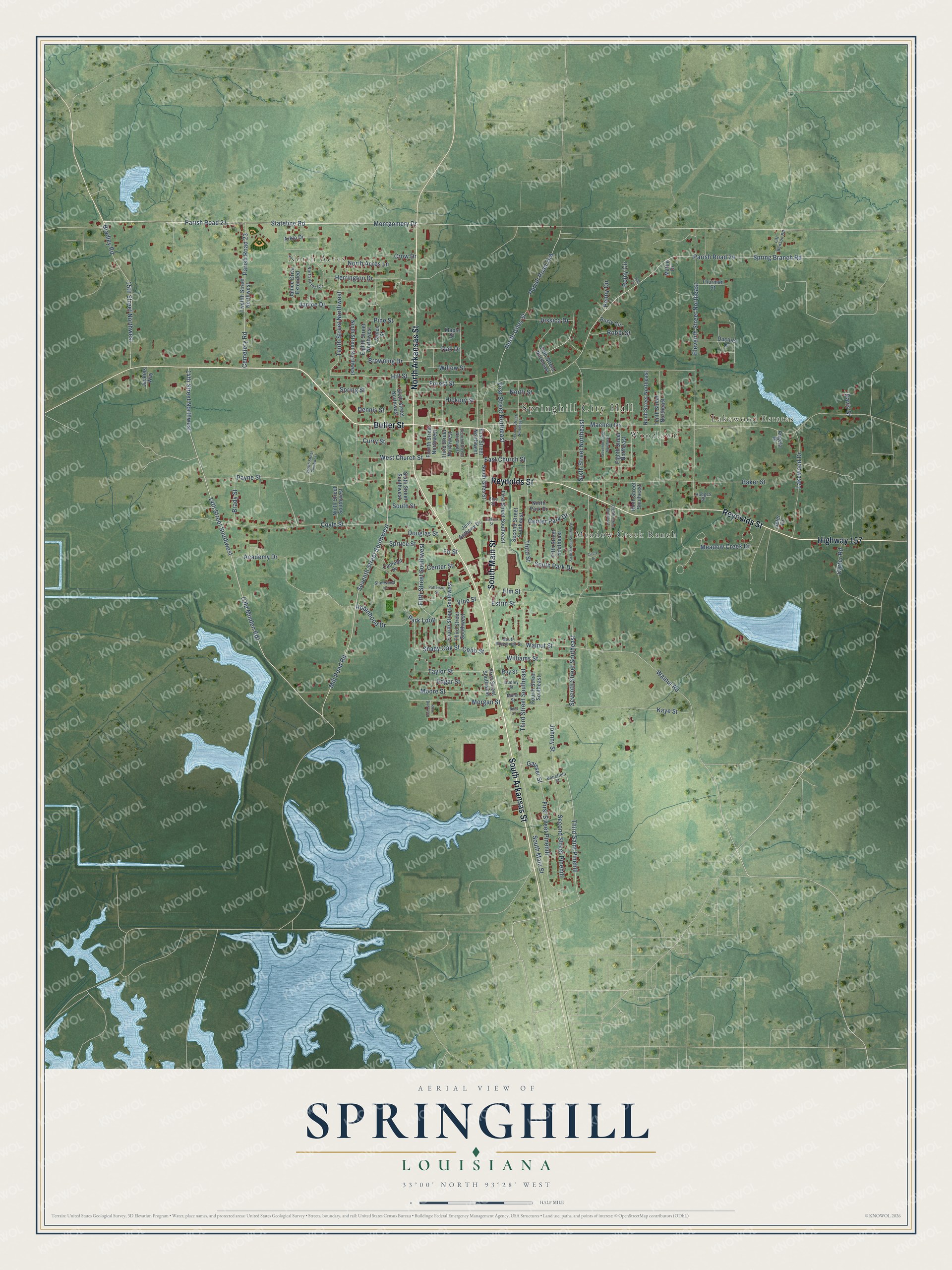 Watermarked full-map preview of Springhill, Louisiana