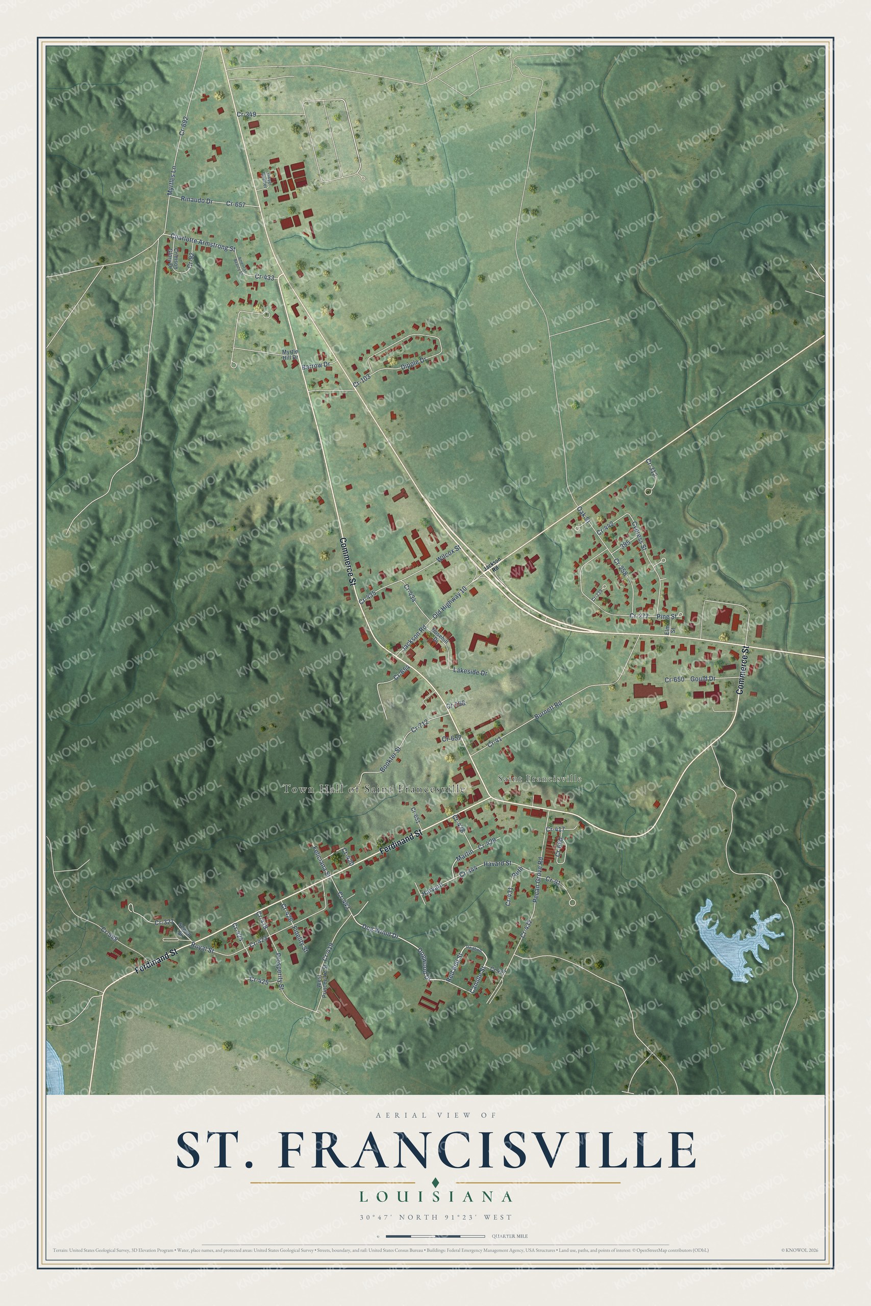 Watermarked full-map preview of St. Francisville, Louisiana
