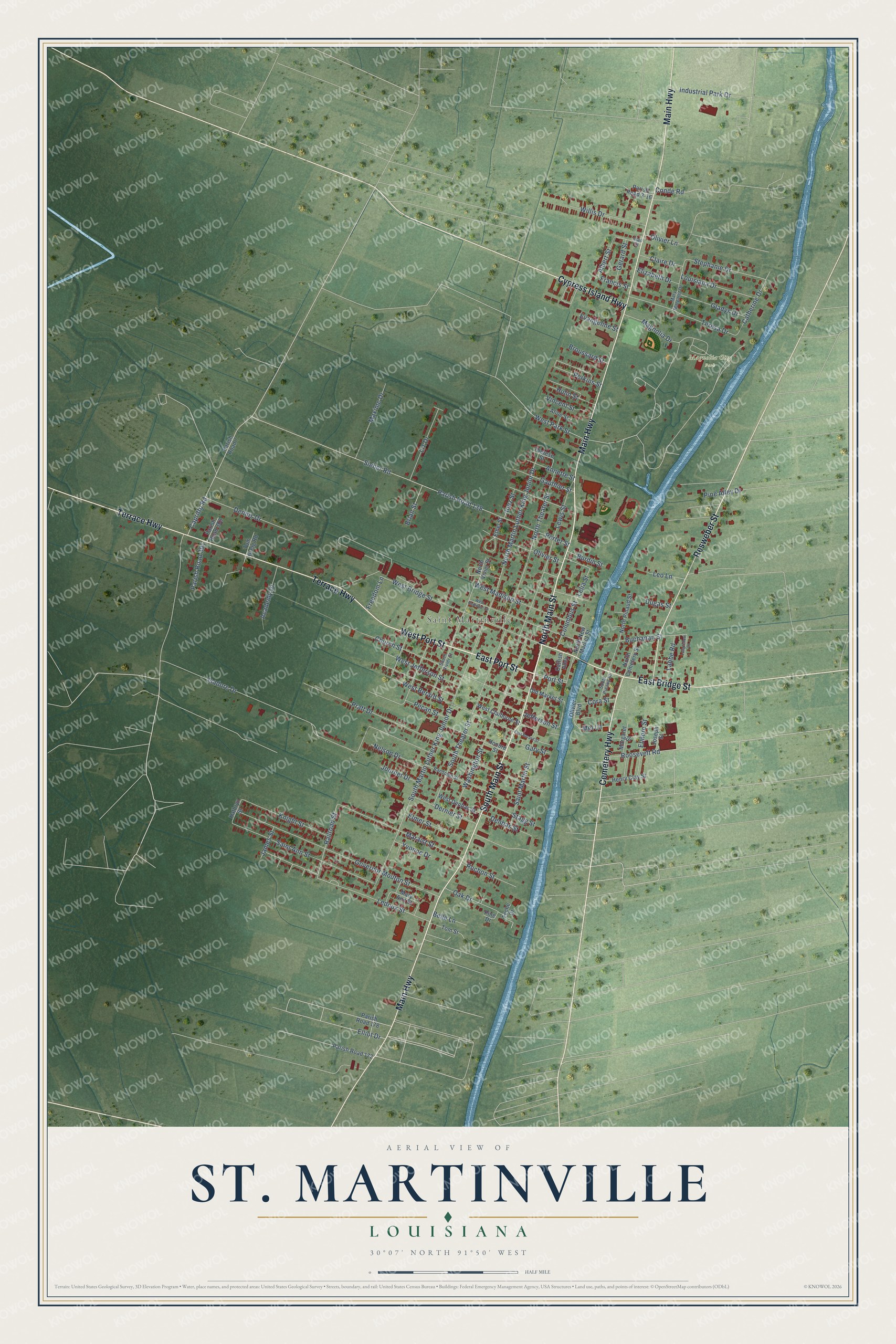 Watermarked full-map preview of St. Martinville, Louisiana