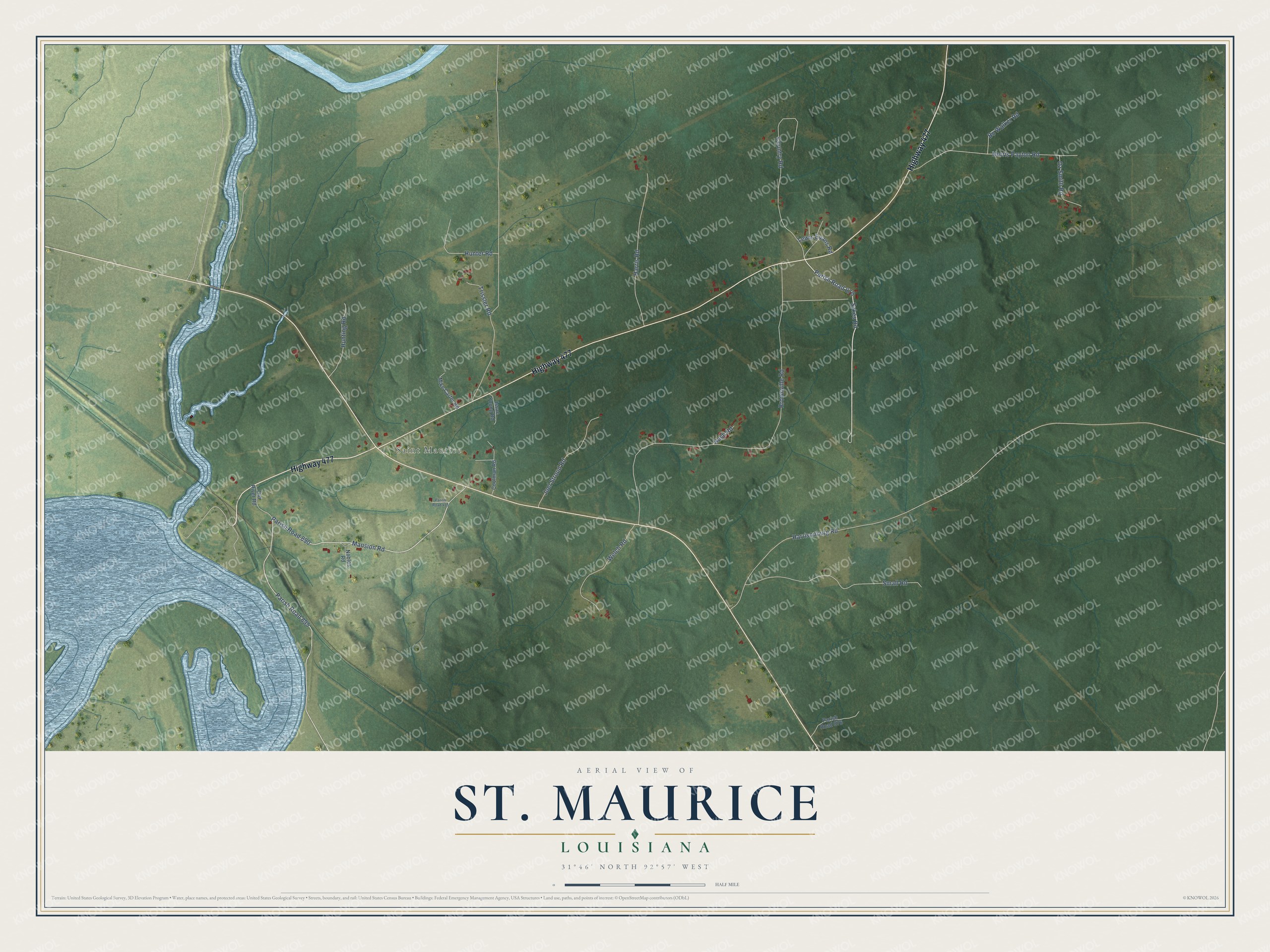 Watermarked full-map preview of St. Maurice, Louisiana