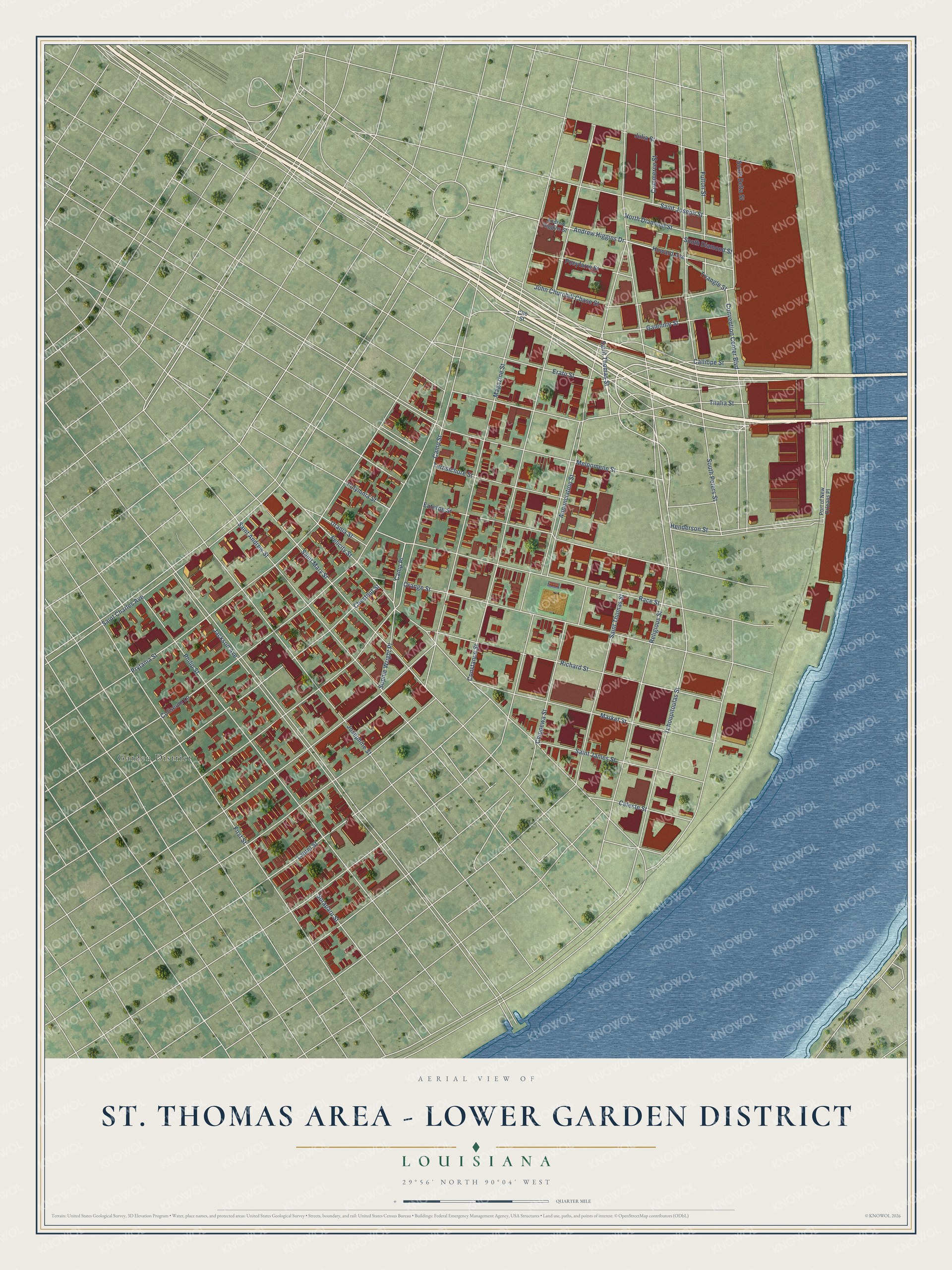 Watermarked full-map preview of St. Thomas Area - Lower Garden District, Louisiana
