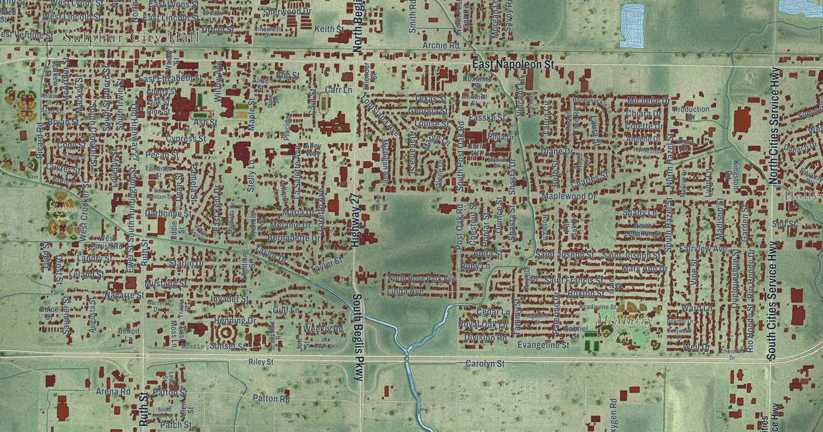 Map of Sulphur, Louisiana in 2026
