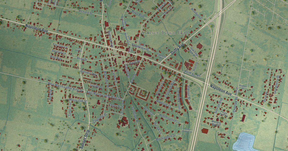 Map of Sunset, Louisiana in 2026