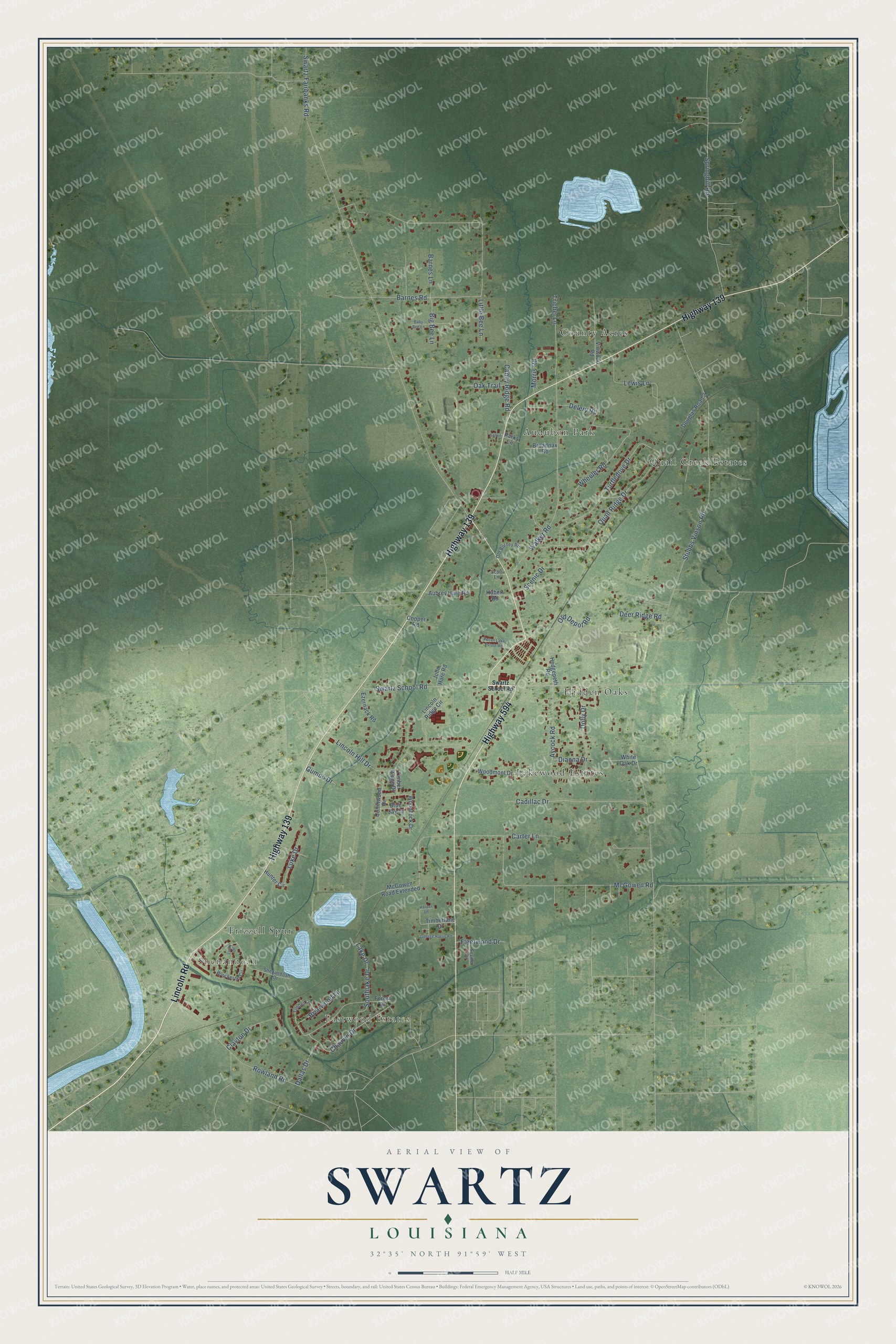 Watermarked full-map preview of Swartz, Louisiana