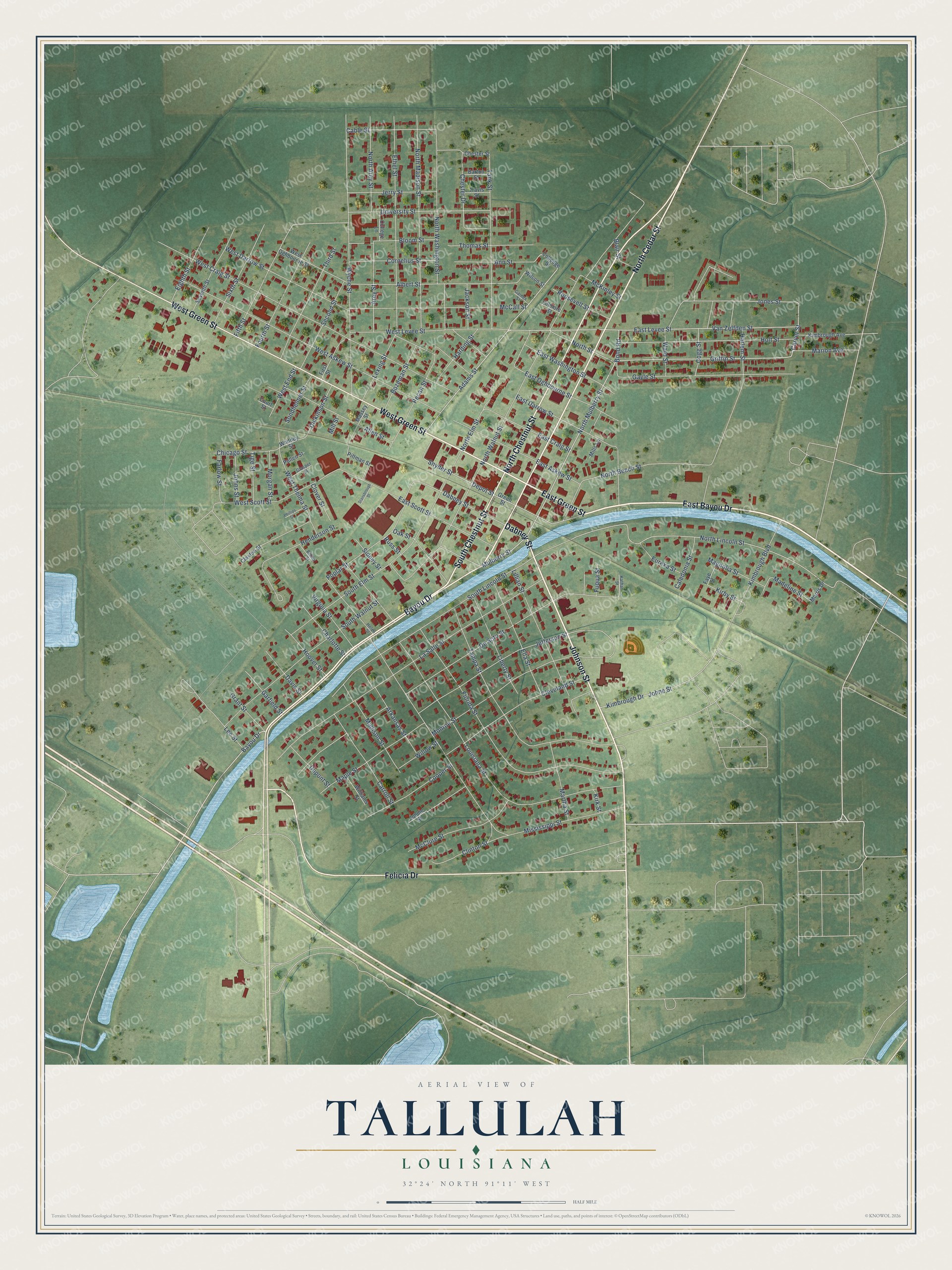 Watermarked full-map preview of Tallulah, Louisiana