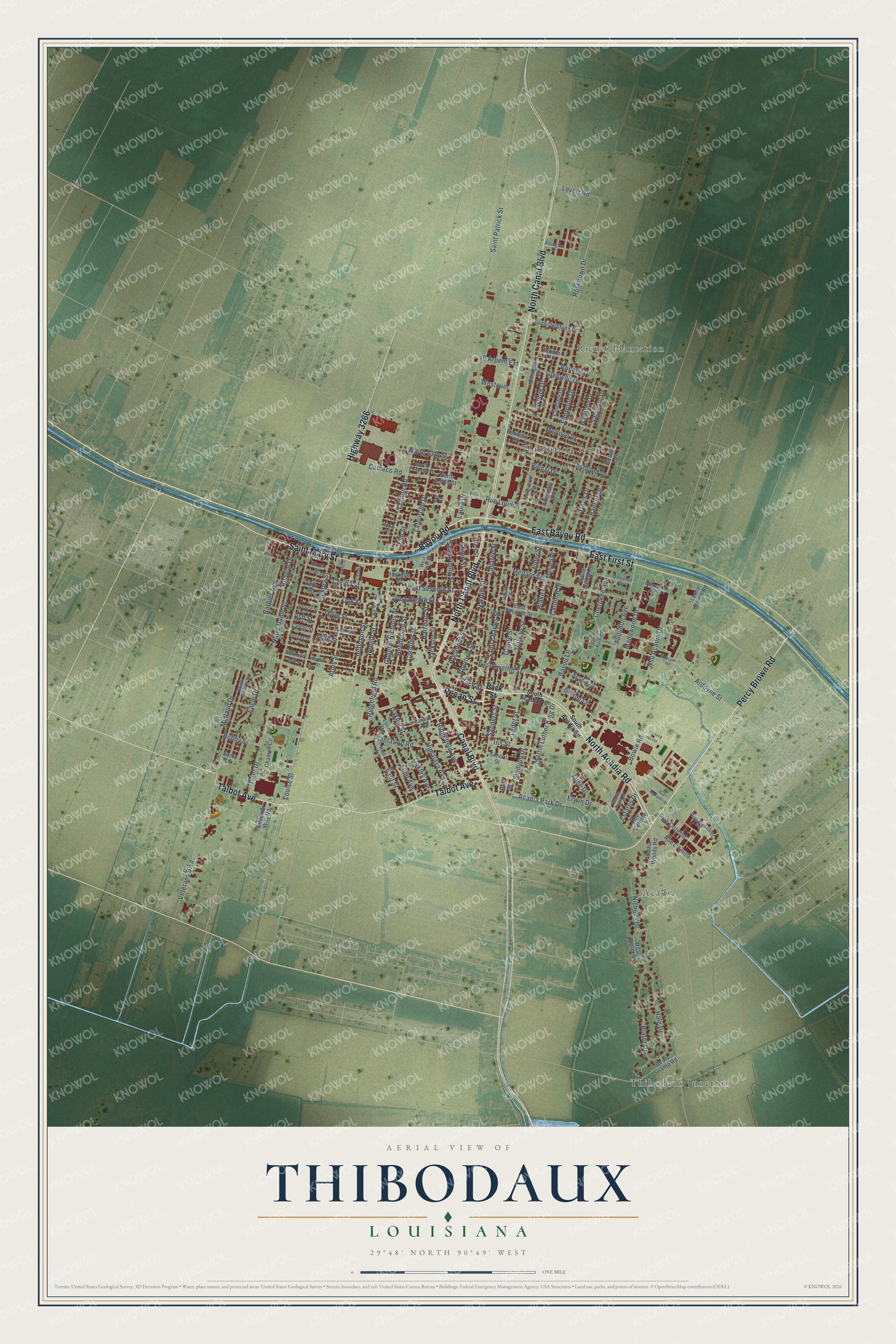 Watermarked full-map preview of Thibodaux, Louisiana