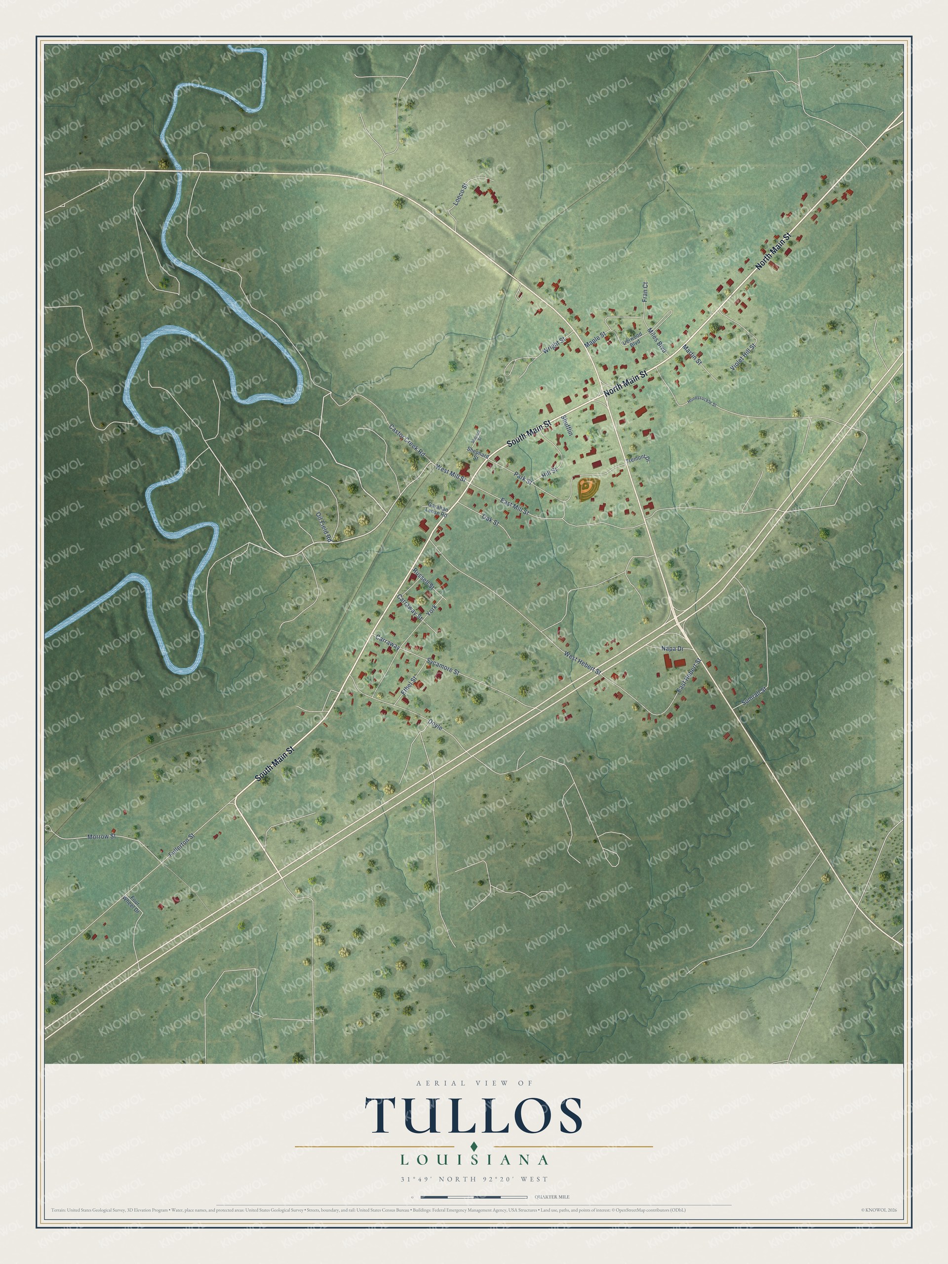 Watermarked full-map preview of Tullos, Louisiana