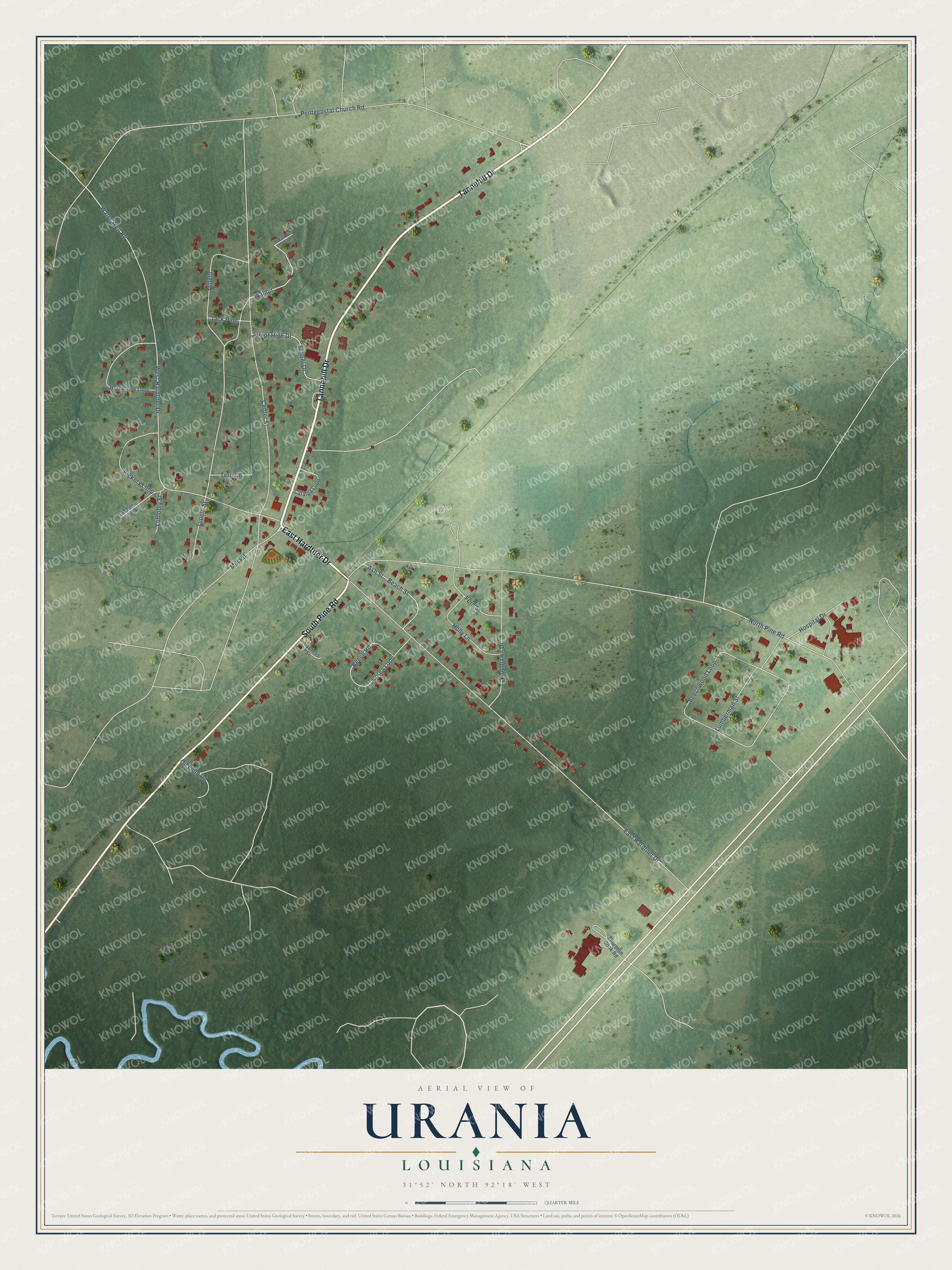 Watermarked full-map preview of Urania, Louisiana
