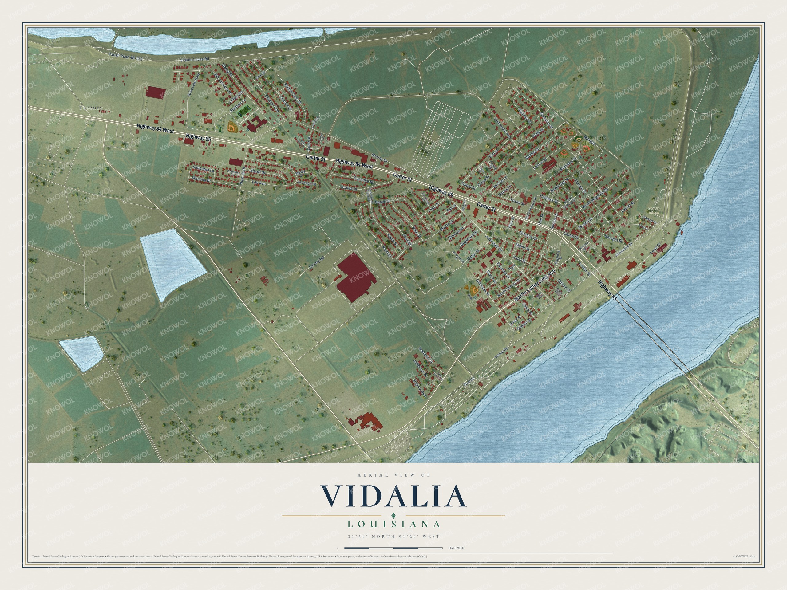 Watermarked full-map preview of Vidalia, Louisiana