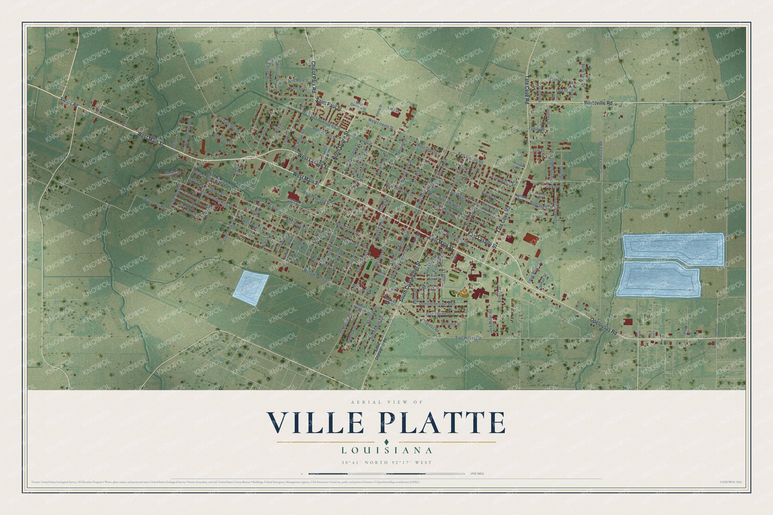 Watermarked full-map preview of Ville Platte, Louisiana