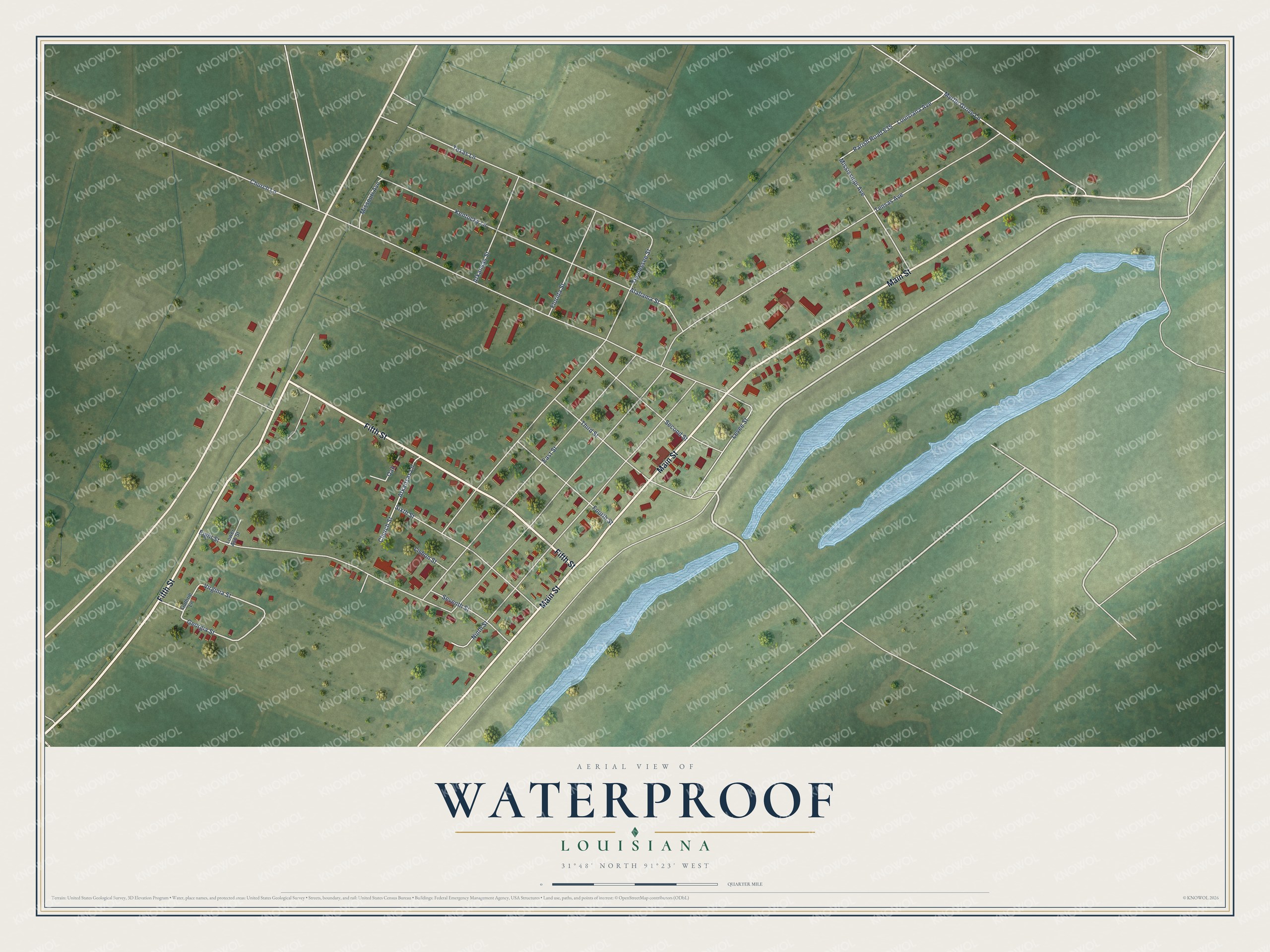 Watermarked full-map preview of Waterproof, Louisiana