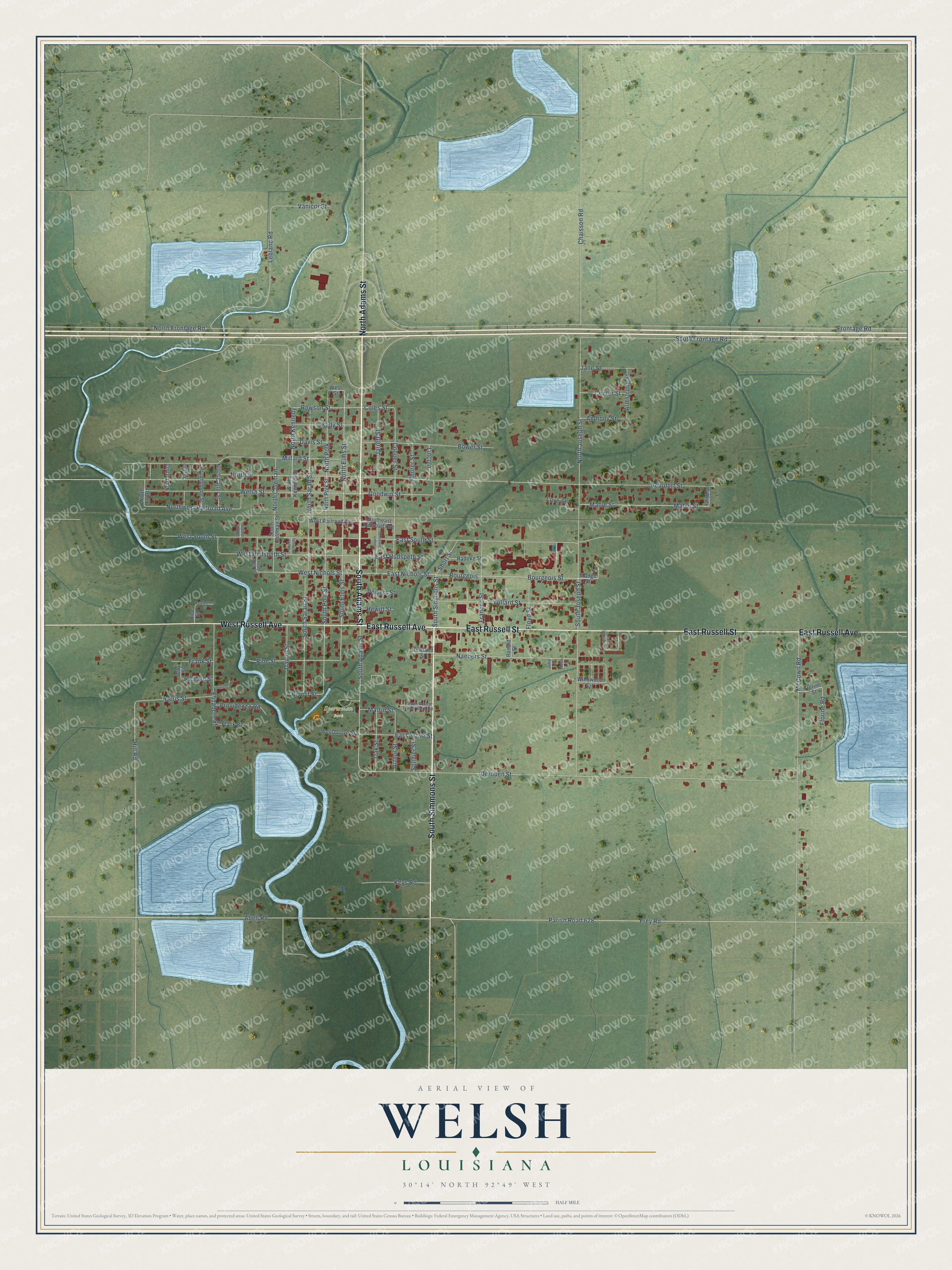 Watermarked full-map preview of Welsh, Louisiana