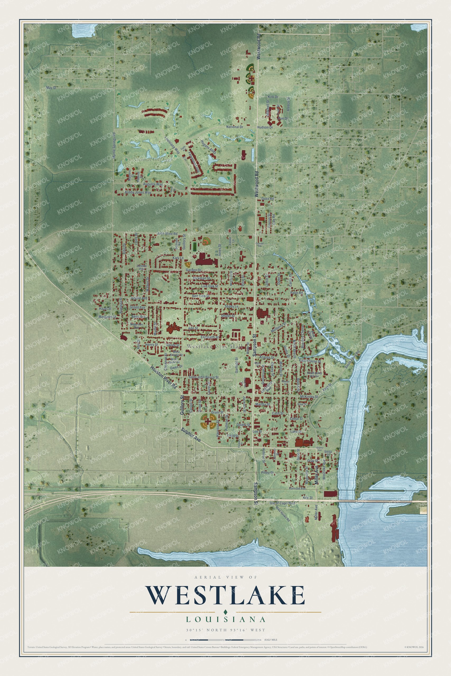 Watermarked full-map preview of Westlake, Louisiana