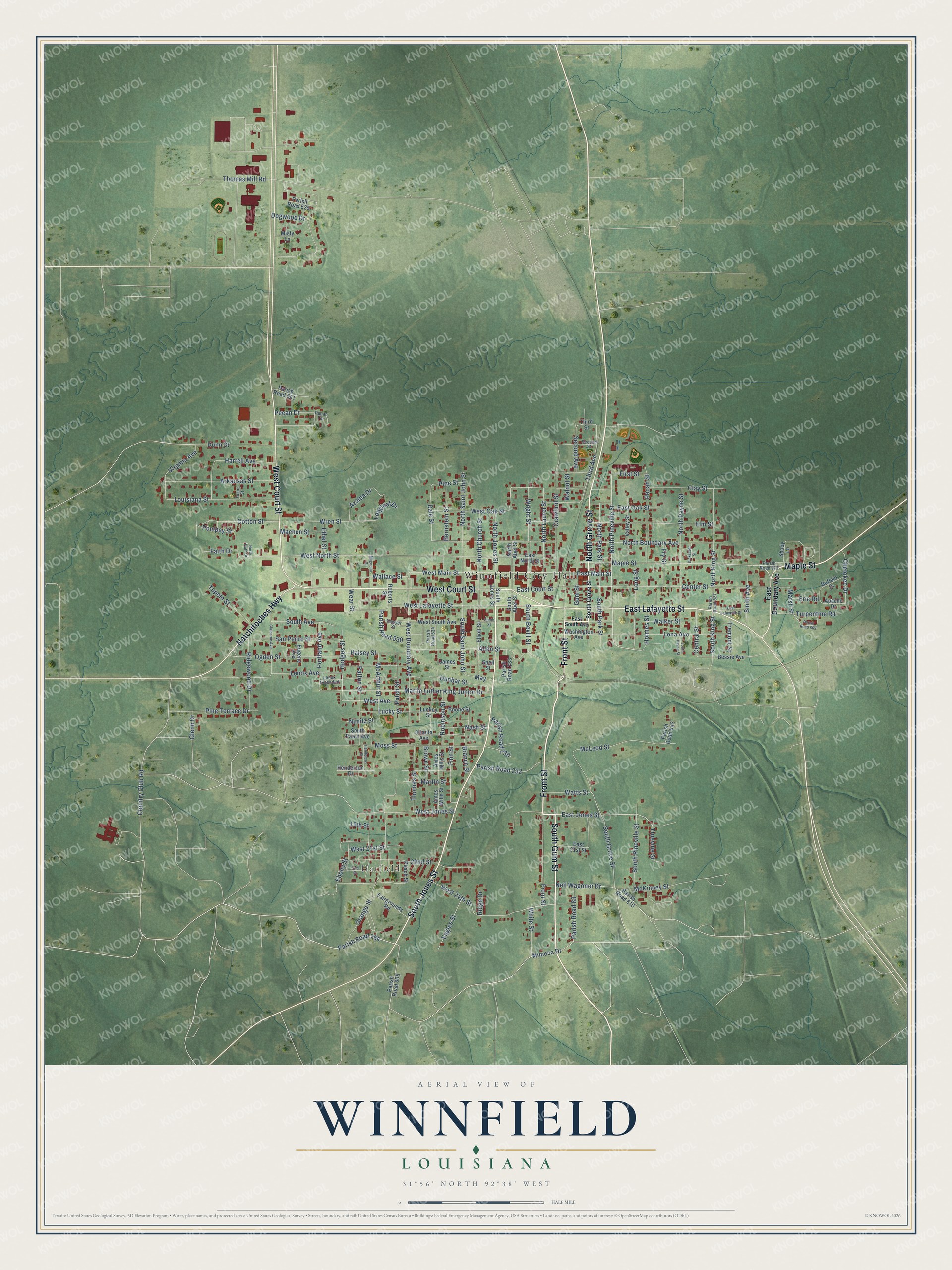 Watermarked full-map preview of Winnfield, Louisiana