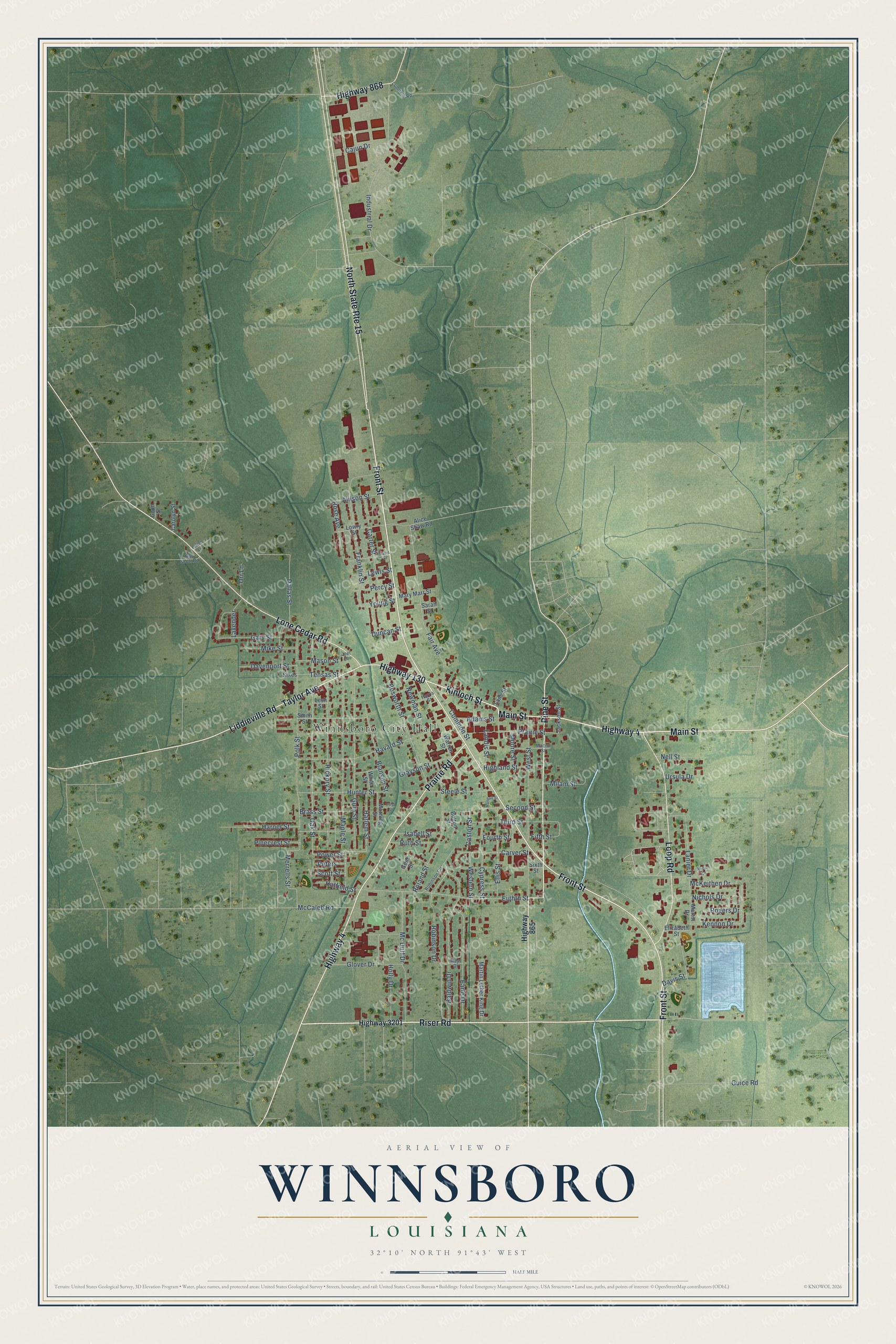 Watermarked full-map preview of Winnsboro, Louisiana
