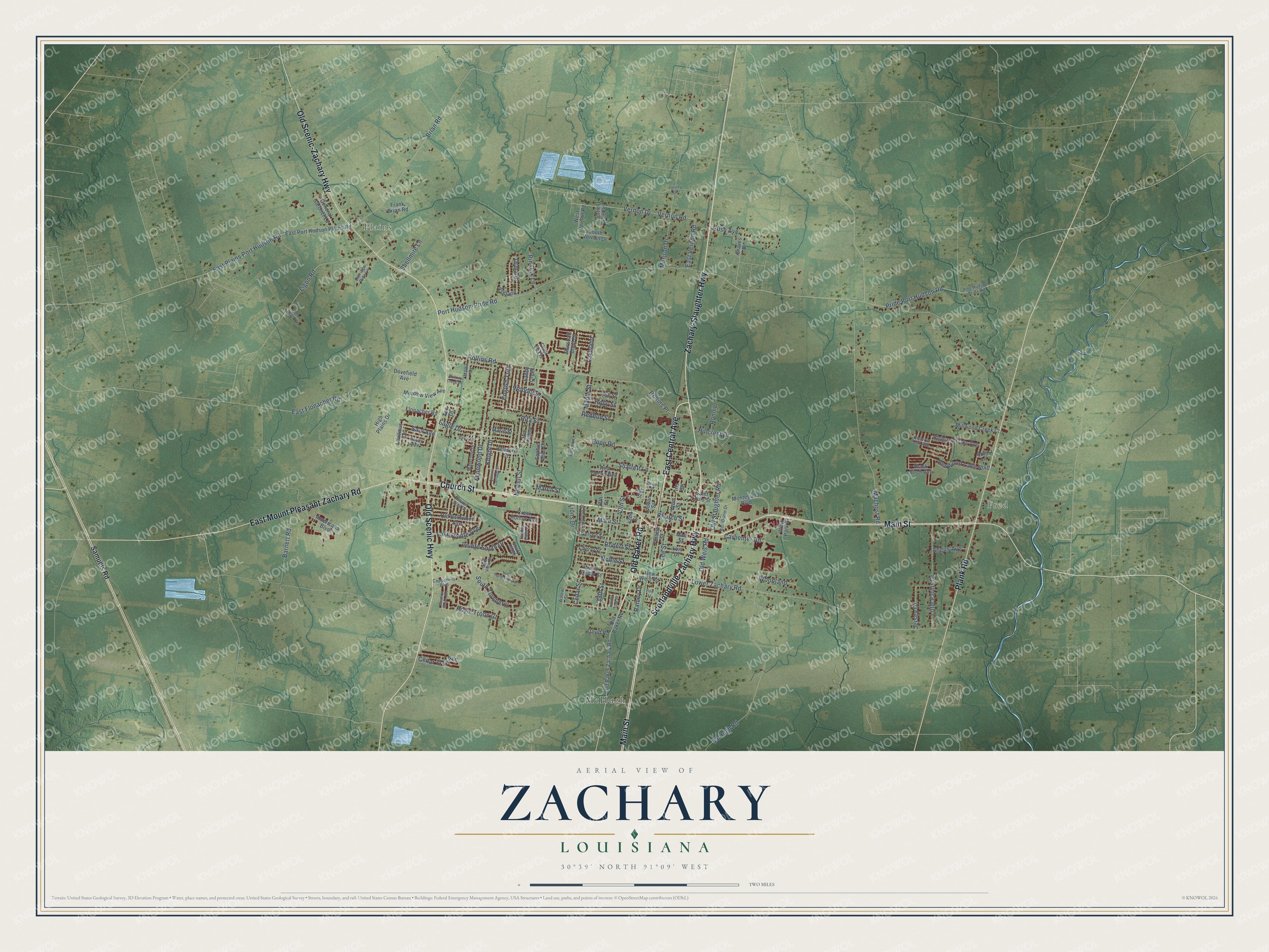 Watermarked full-map preview of Zachary, Louisiana