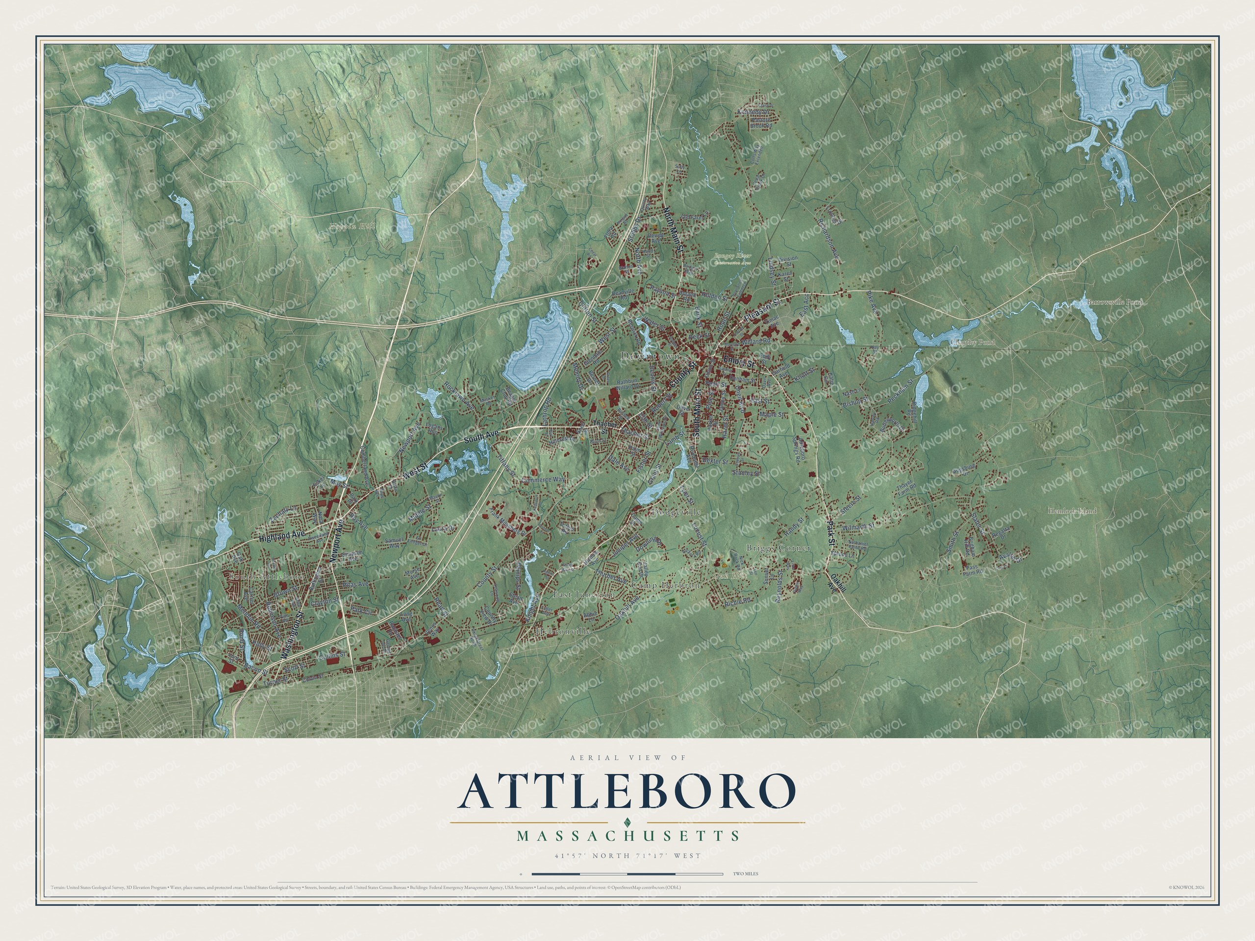 Watermarked full-map preview of Attleboro, Massachusetts