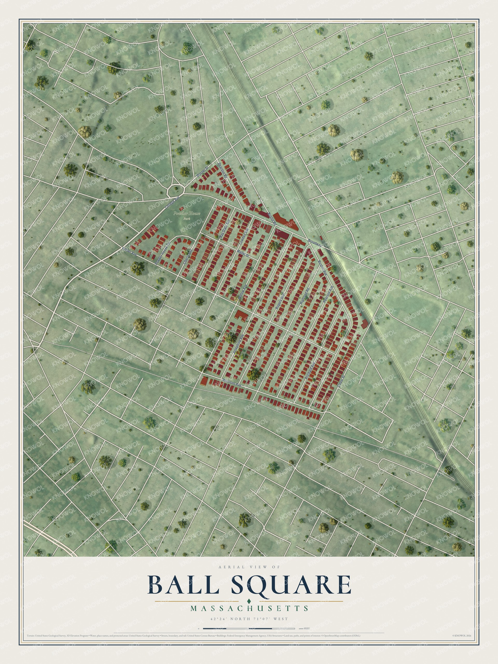 Watermarked full-map preview of Ball Square, Massachusetts
