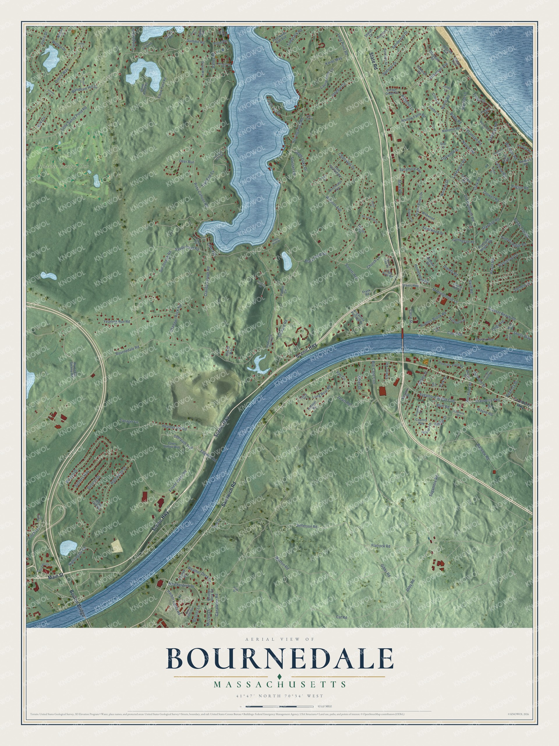 Watermarked full-map preview of Bournedale, Massachusetts