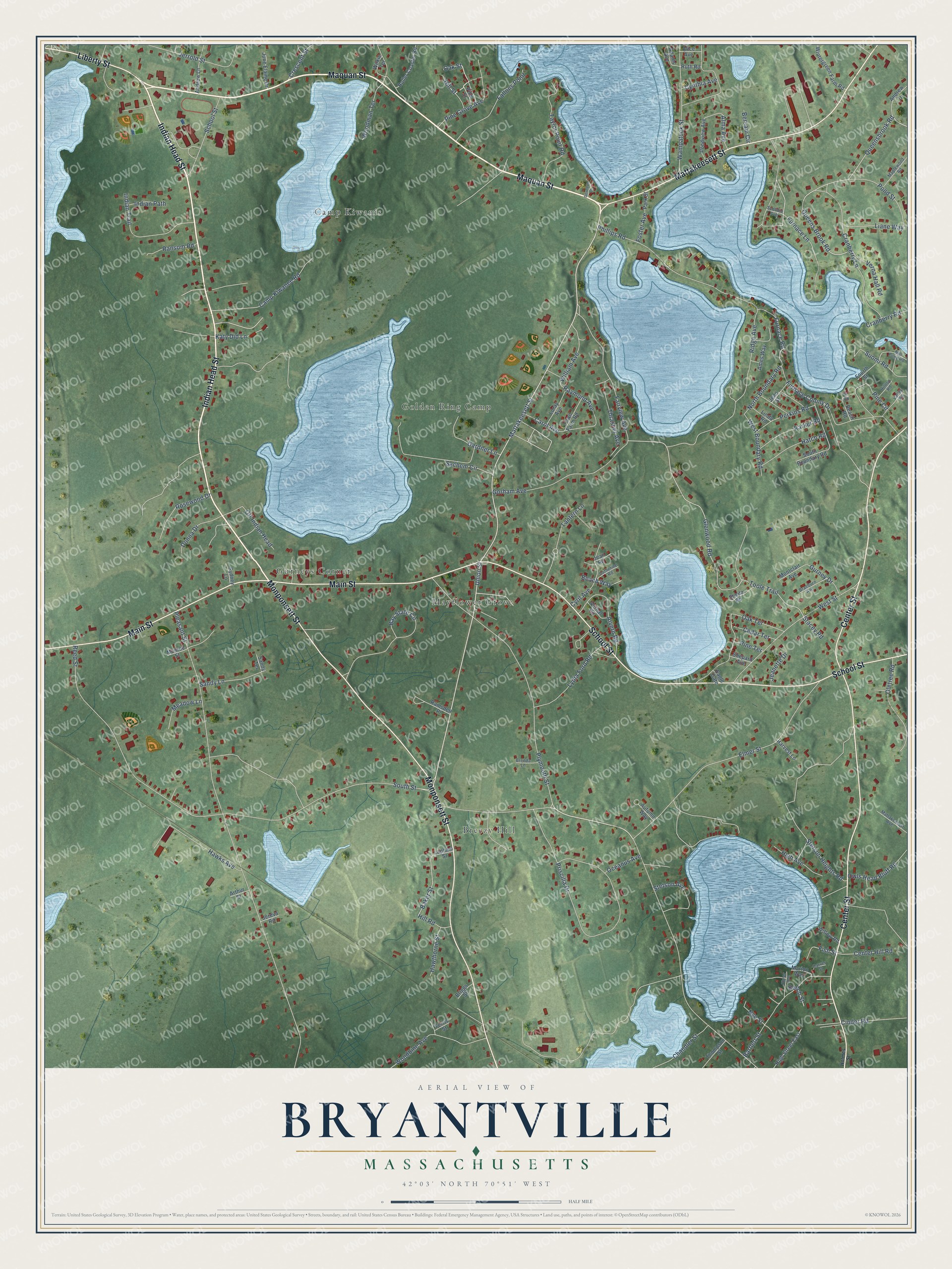Watermarked full-map preview of Bryantville, Massachusetts