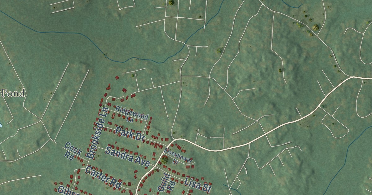 Close-up of streets and buildings in Burlington, Massachusetts