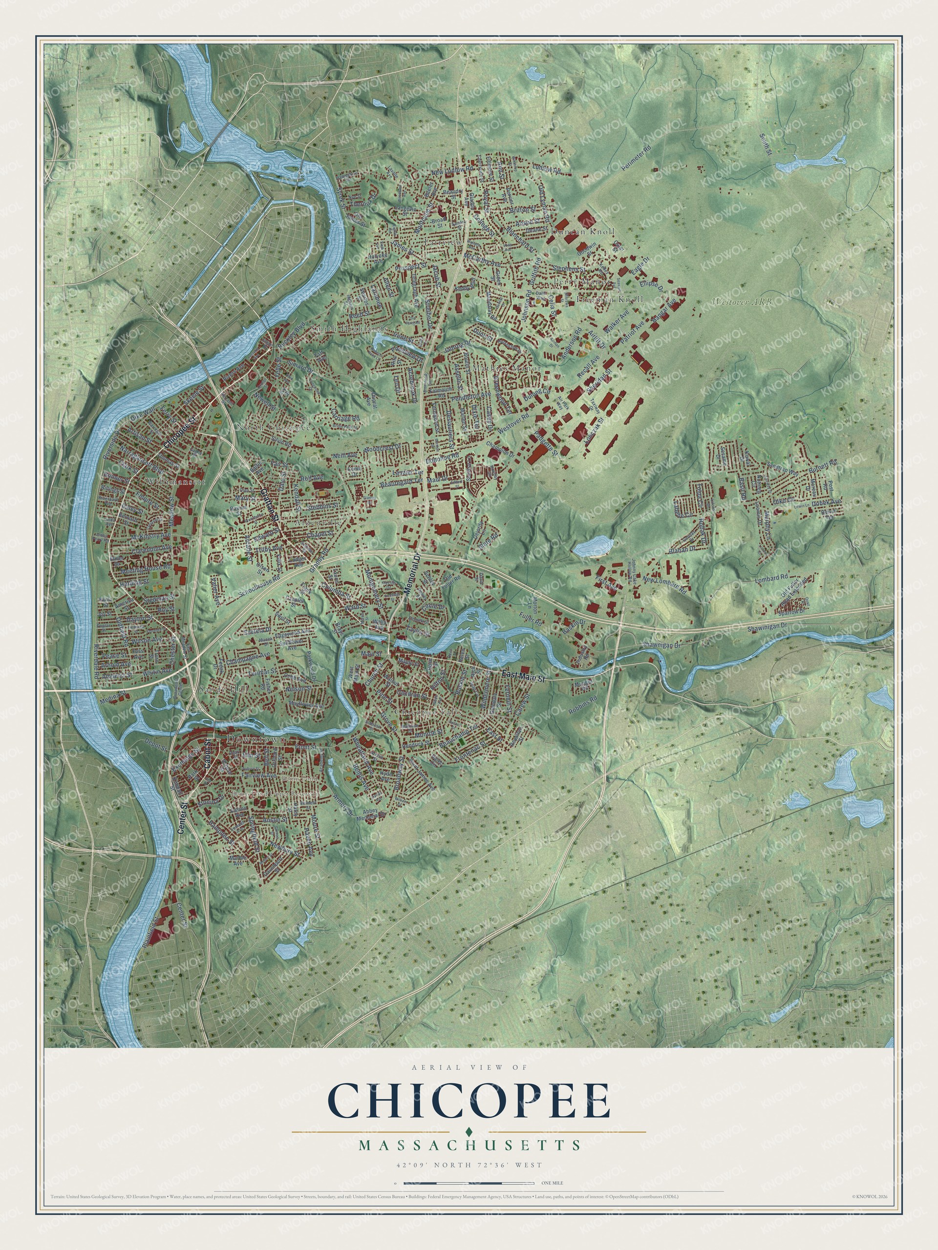 Watermarked full-map preview of Chicopee, Massachusetts