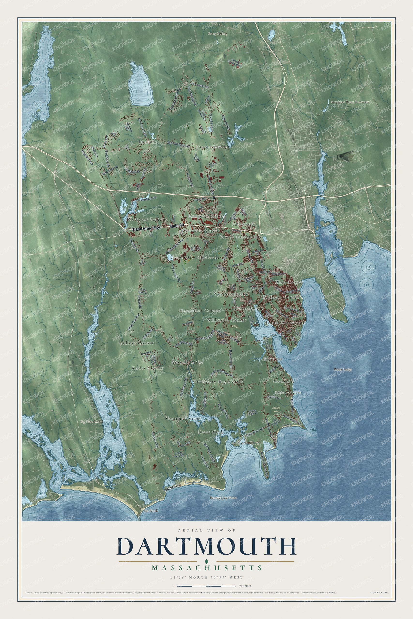 Watermarked full-map preview of Dartmouth, Massachusetts