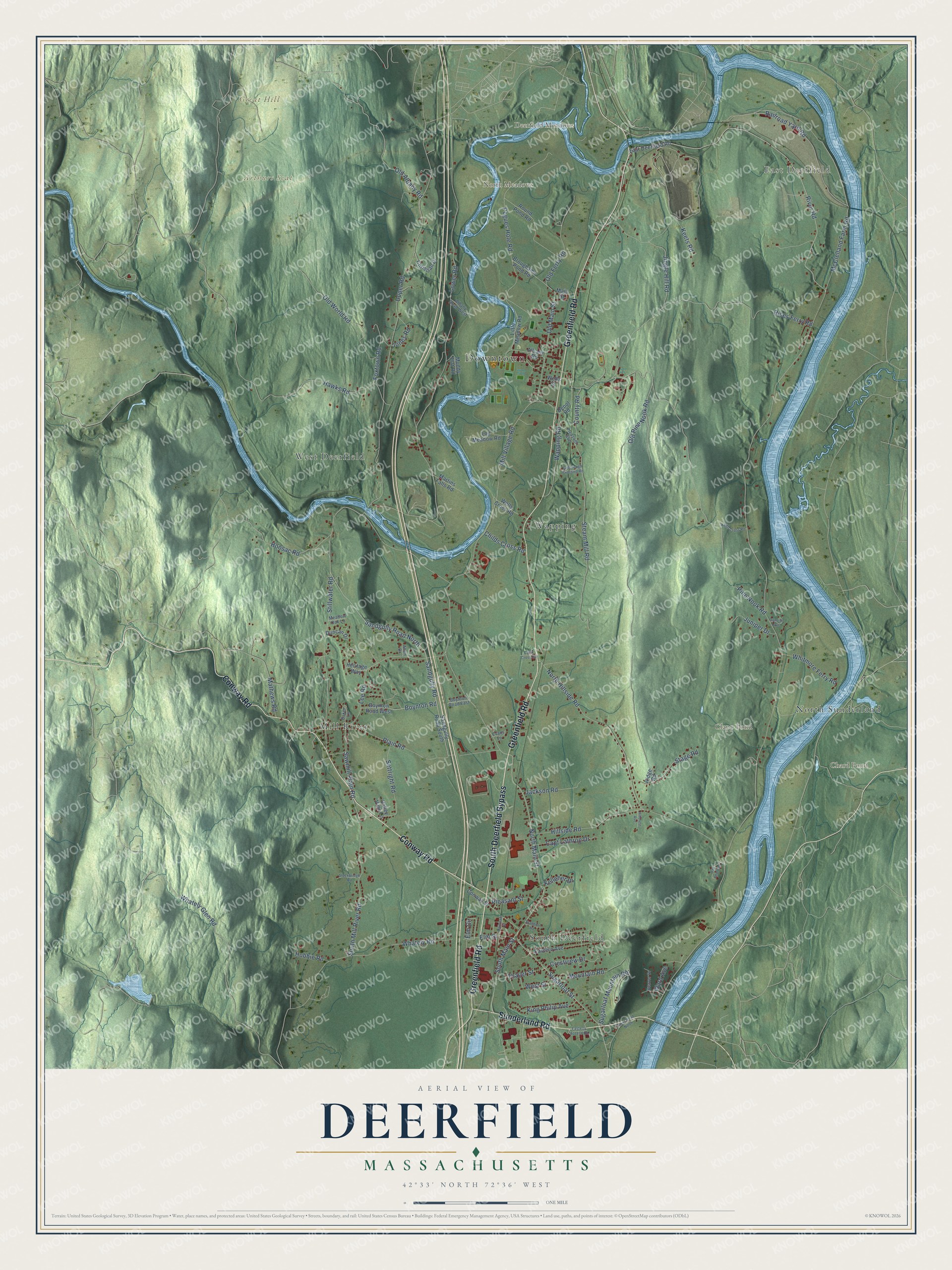 Watermarked full-map preview of Deerfield, Massachusetts
