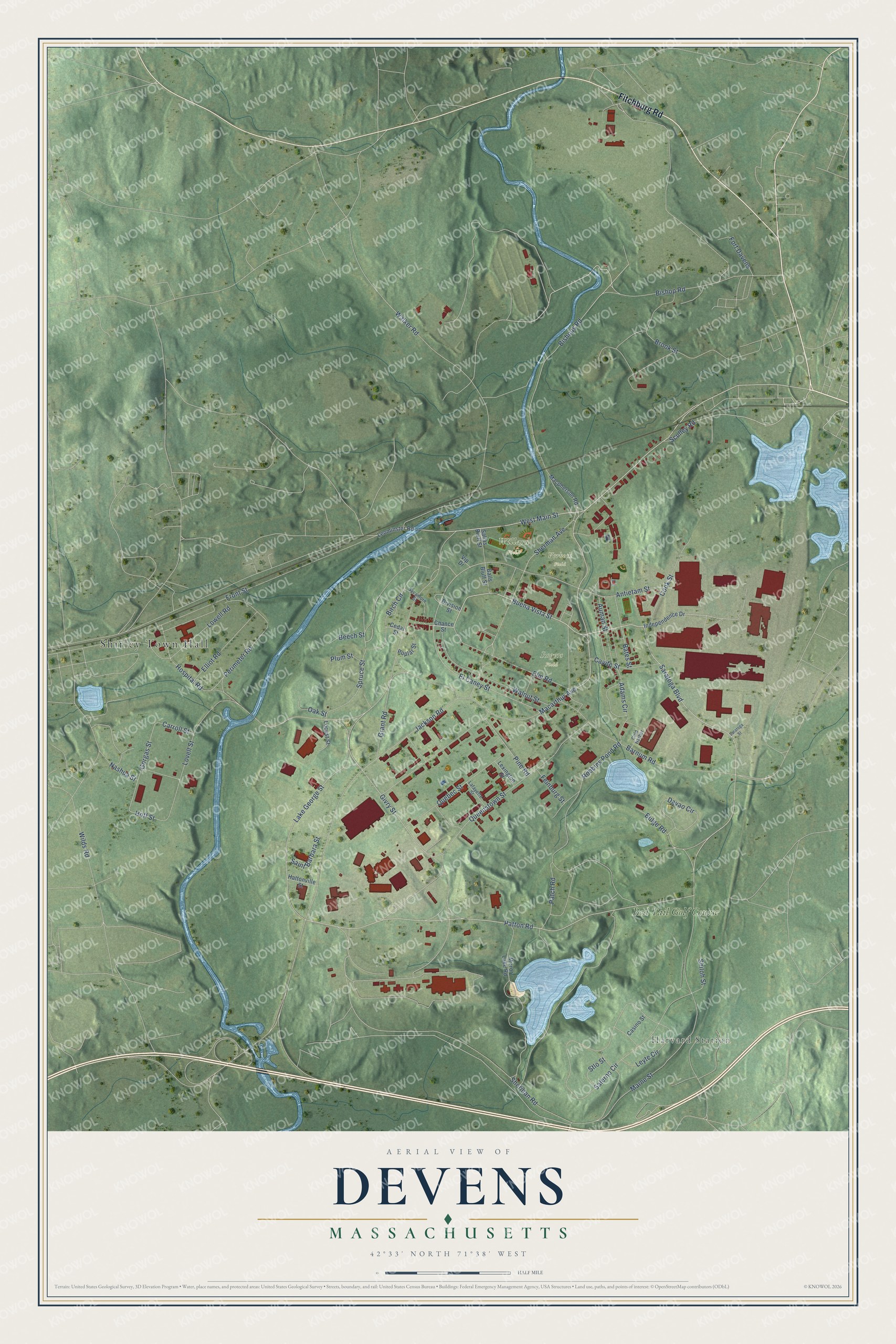 Watermarked full-map preview of Devens, Massachusetts